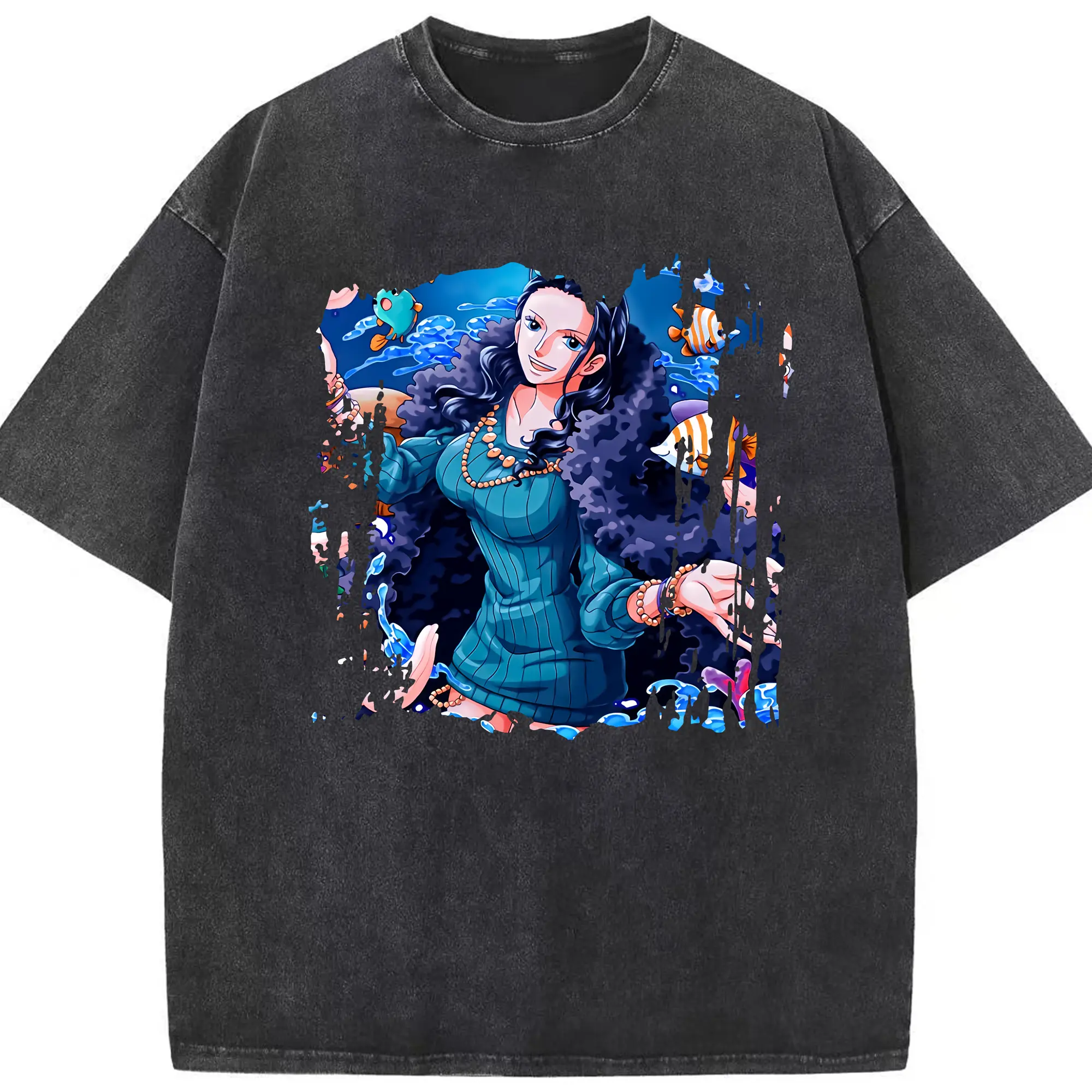 ワンピース グッズ ニコ・ロビン - 綿100％ ヴィンテージ風 半袖Tシャツ ・ フロントプリント ・ 柔らか肌触り ・ 通気性 快適 ・ スポーツ カジュアル 外出用