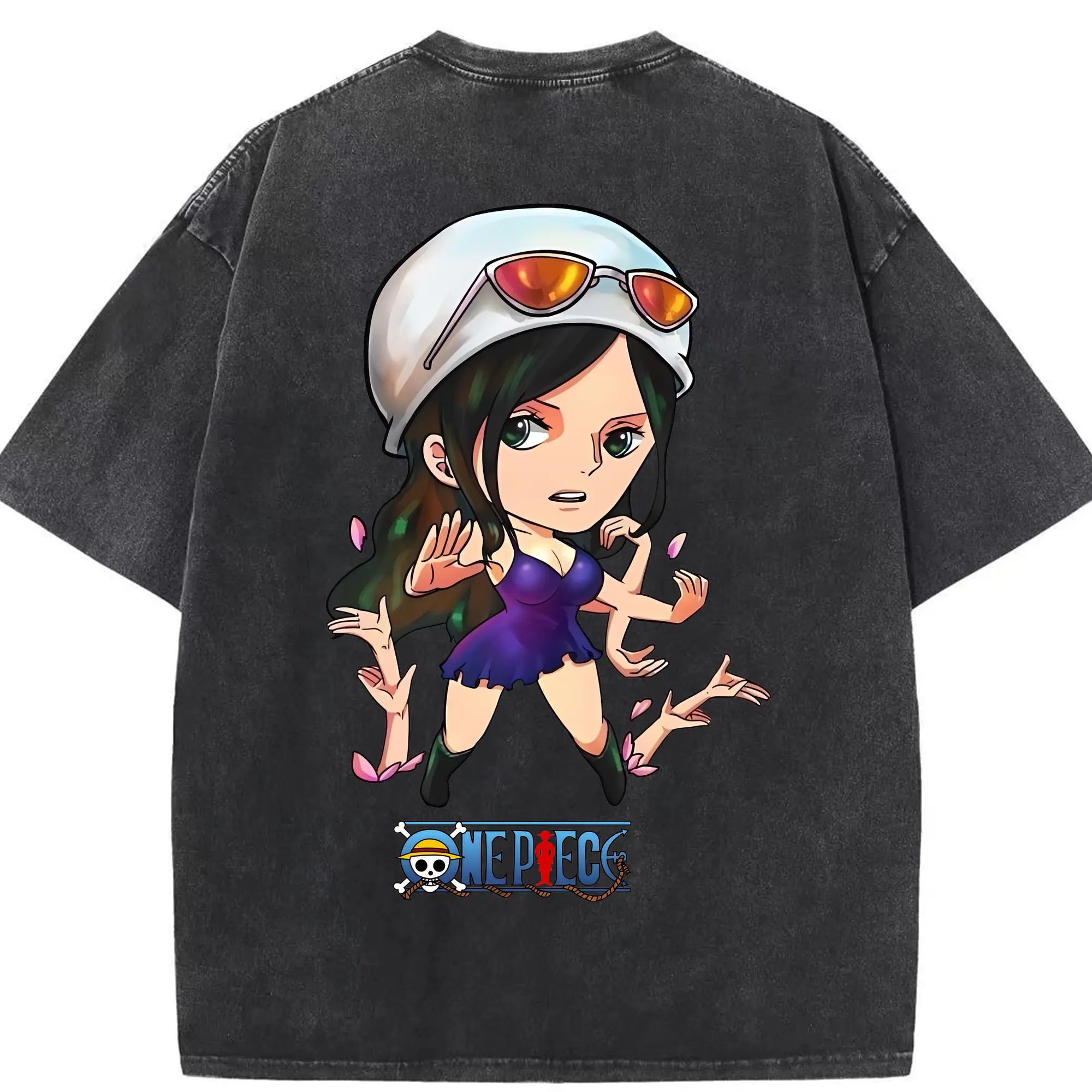 ワンピース グッズ ニコ・ロビン - 綿100％ ヴィンテージ風 半袖Tシャツ ・ 背面プリント ・ 柔らか肌触り ・ 通気性 快適 ・ スポーツ カジュアル 外出用