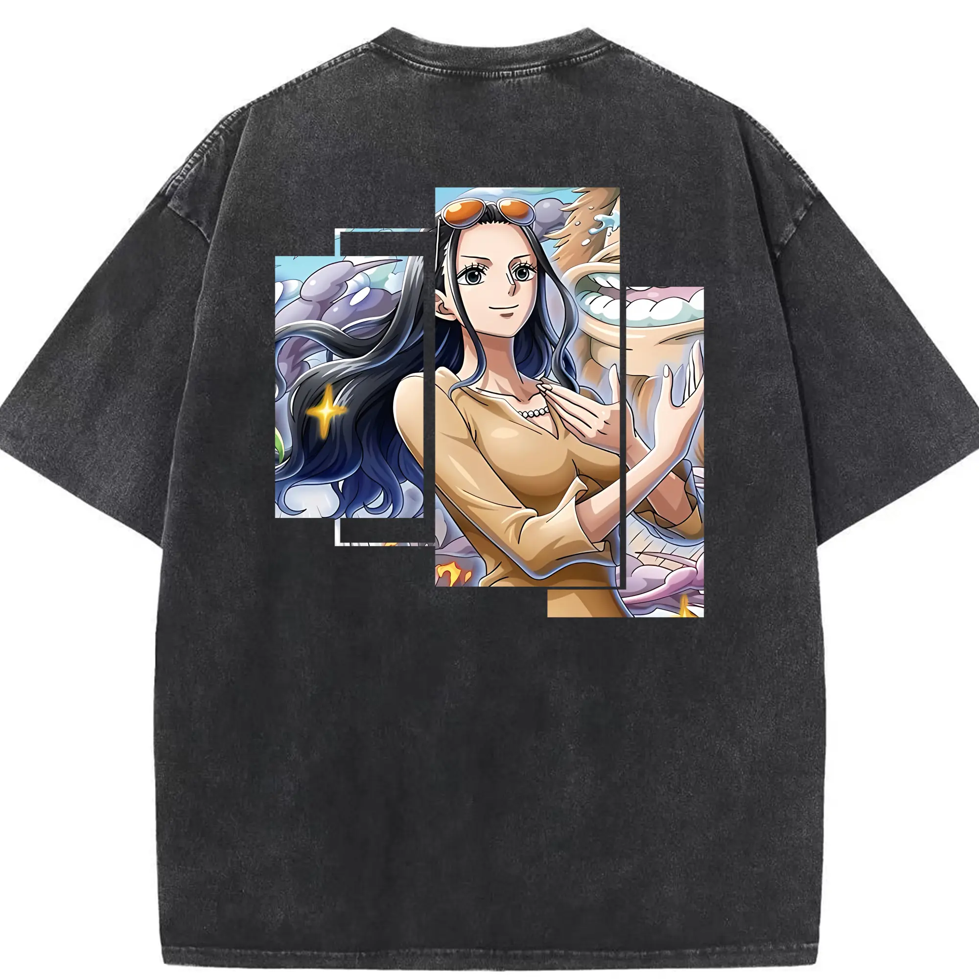 ワンピース グッズ ニコ・ロビン - 綿100％ ヴィンテージ風 半袖Tシャツ ・ 背面プリント ・ 柔らか肌触り ・ 通気性 快適 ・ スポーツ カジュアル 外出用