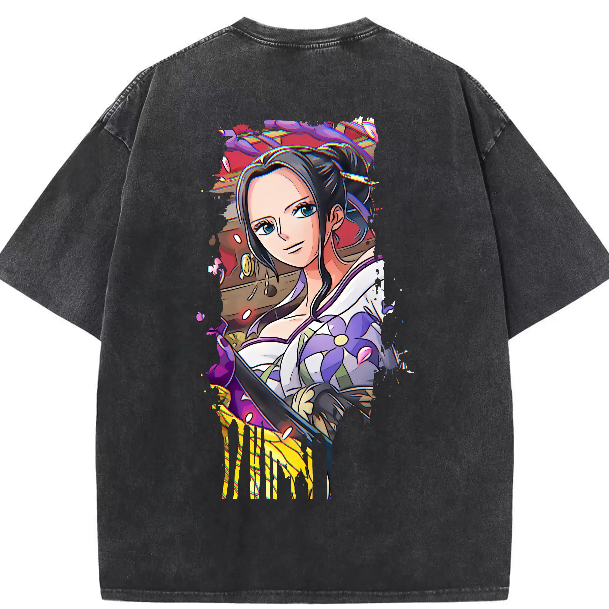 ワンピース グッズ ニコ・ロビン - 綿100％ ヴィンテージ風 半袖Tシャツ ・ 背面プリント ・ 柔らか肌触り ・ 通気性 快適 ・ スポーツ カジュアル 外出用