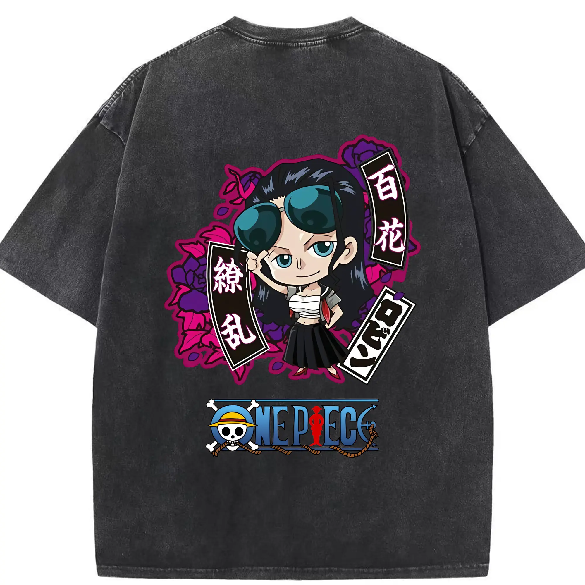 ワンピース グッズ ニコ・ロビン - 綿100％ ヴィンテージ風 半袖Tシャツ ・ 背面プリント ・ 柔らか肌触り ・ 通気性 快適 ・ スポーツ カジュアル 外出用