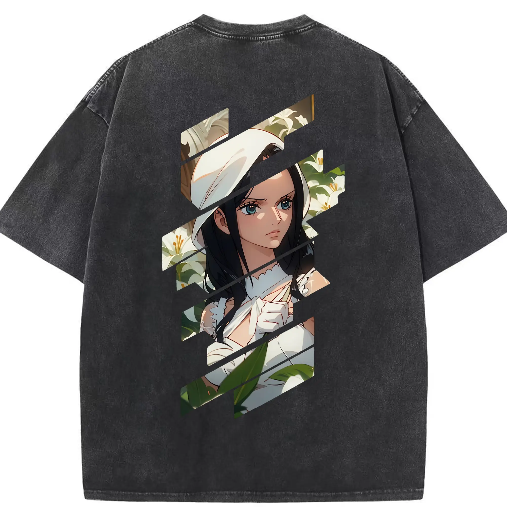 ワンピース グッズ ニコ・ロビン - 綿100％ ヴィンテージ風 半袖Tシャツ ・ 背面プリント ・ 柔らか肌触り ・ 通気性 快適 ・ スポーツ カジュアル 外出用