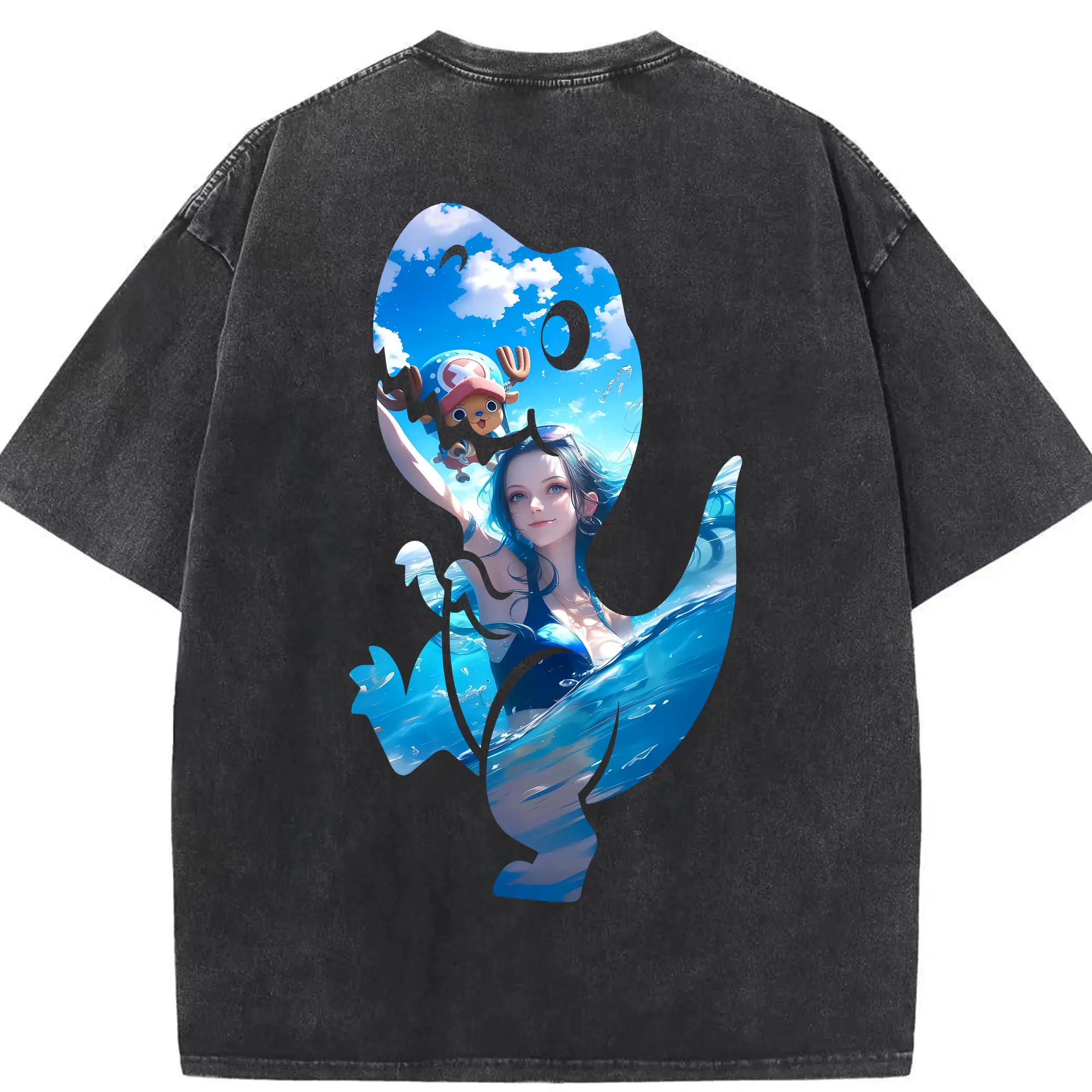 ワンピース グッズ ニコ・ロビン - 綿100％ ヴィンテージ風 半袖Tシャツ ・ 背面プリント ・ 柔らか肌触り ・ 通気性 快適 ・ スポーツ カジュアル 外出用