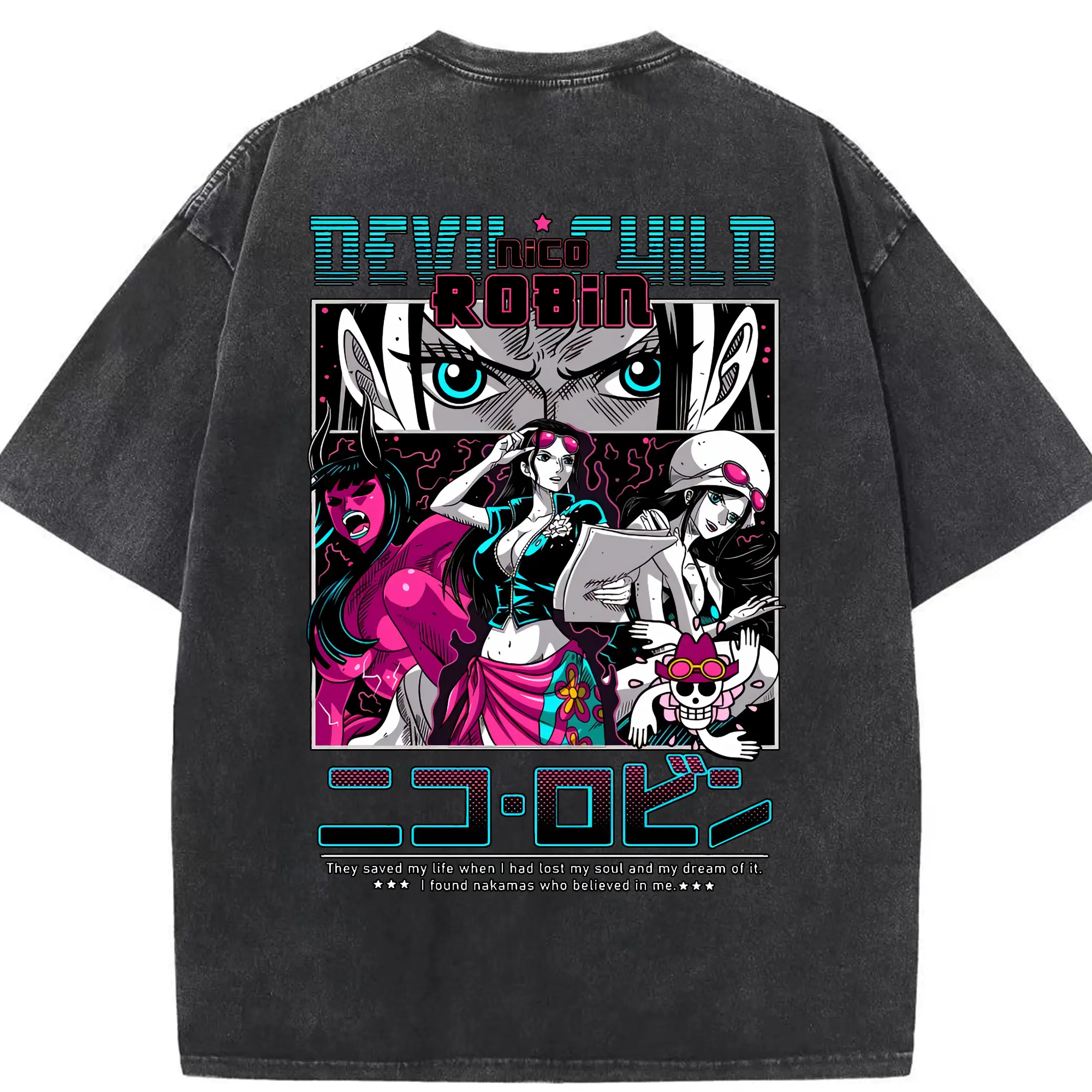 ワンピース グッズ ニコ・ロビン - 綿100％ ヴィンテージ風 半袖Tシャツ ・ 背面プリント ・ 柔らか肌触り ・ 通気性 快適 ・ スポーツ カジュアル 外出用