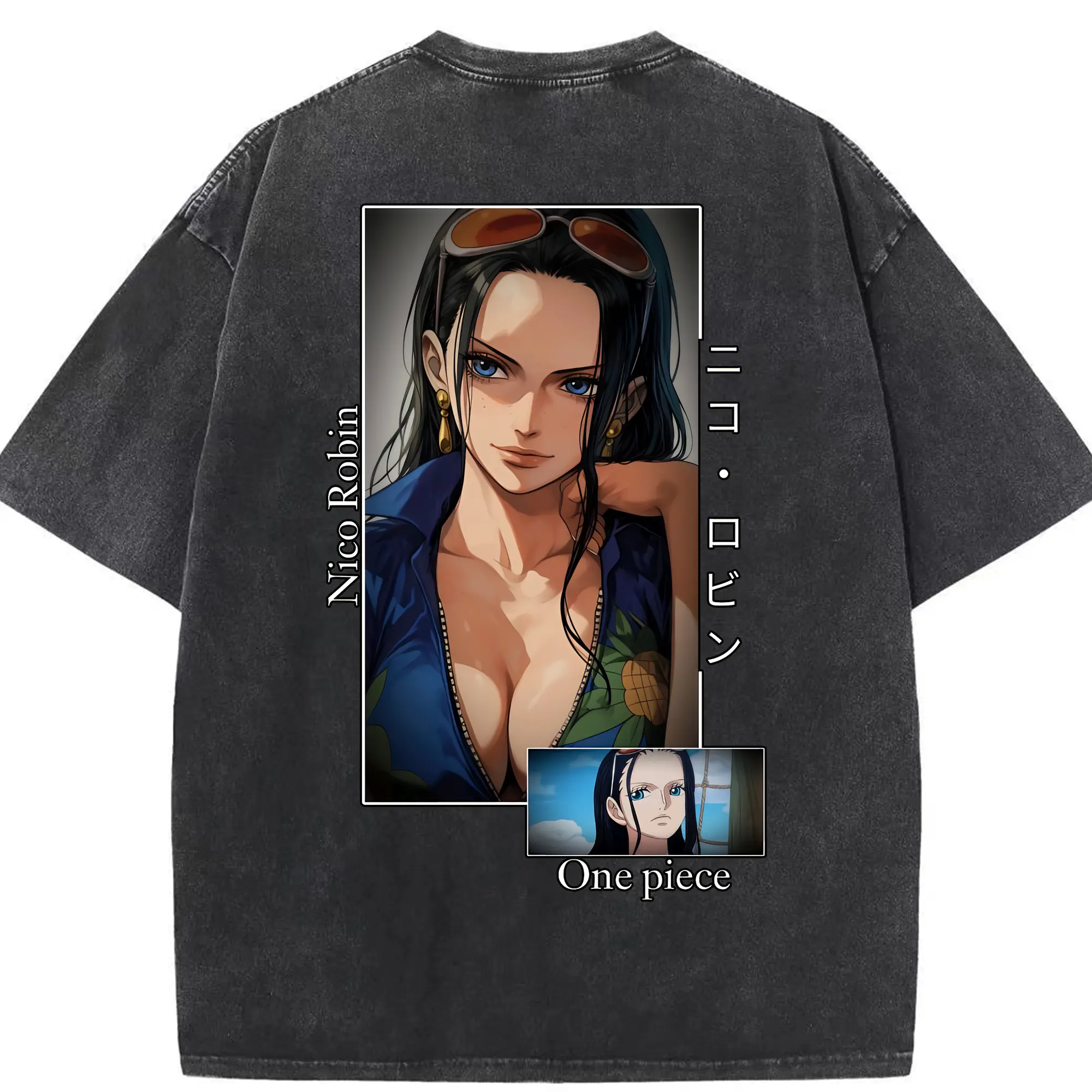 ワンピース グッズ ニコ・ロビン - 綿100％ ヴィンテージ風 半袖Tシャツ ・ 背面プリント ・ 柔らか肌触り ・ 通気性 快適 ・ スポーツ カジュアル 外出用