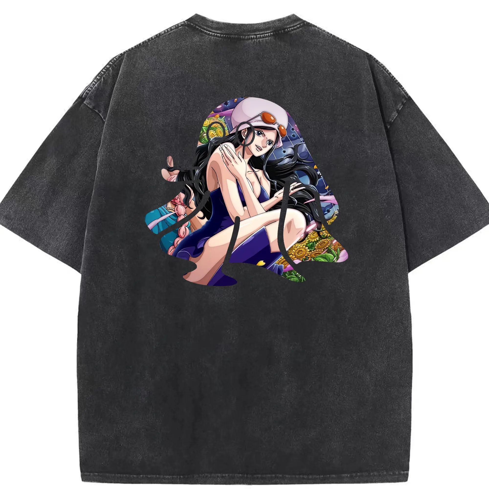 ワンピース グッズ ニコ・ロビン - 綿100％ ヴィンテージ風 半袖Tシャツ ・ 背面プリント ・ 柔らか肌触り ・ 通気性 快適 ・ スポーツ カジュアル 外出用