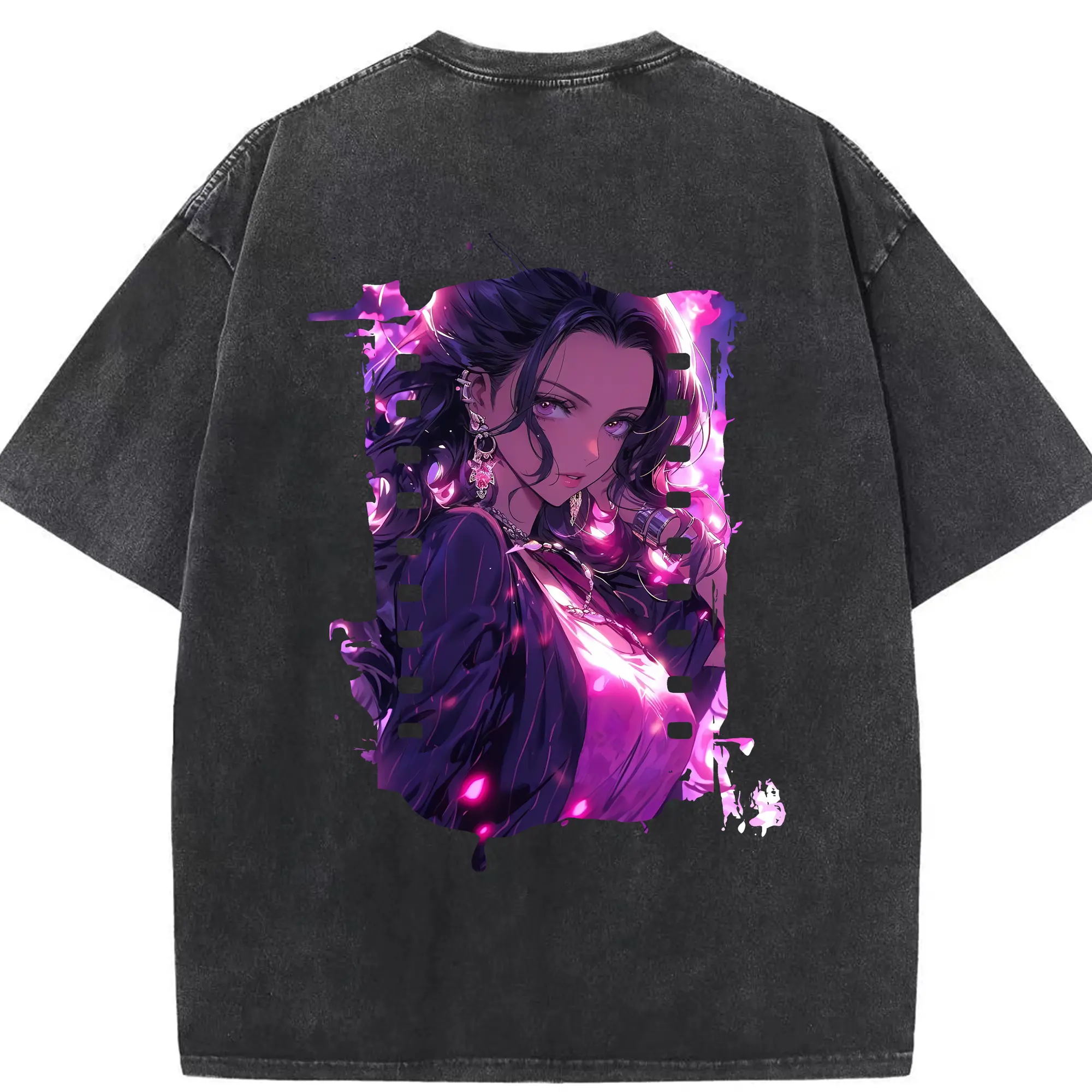 ワンピース グッズ ニコ・ロビン - 綿100％ ヴィンテージ風 半袖Tシャツ ・ 背面プリント ・ 柔らか肌触り ・ 通気性 快適 ・ スポーツ カジュアル 外出用