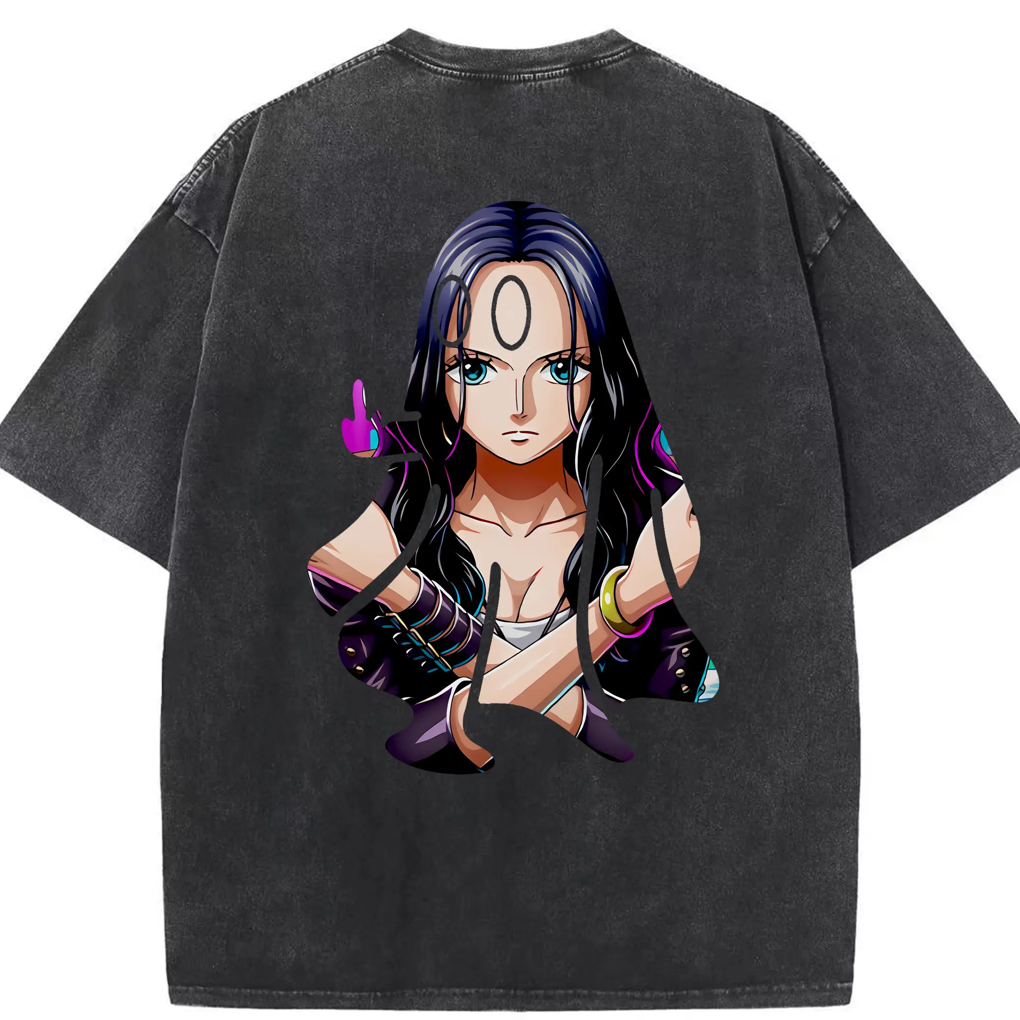 ワンピース グッズ ニコ・ロビン - 綿100％ ヴィンテージ風 半袖Tシャツ ・ 背面プリント ・ 柔らか肌触り ・ 通気性 快適 ・ スポーツ カジュアル 外出用