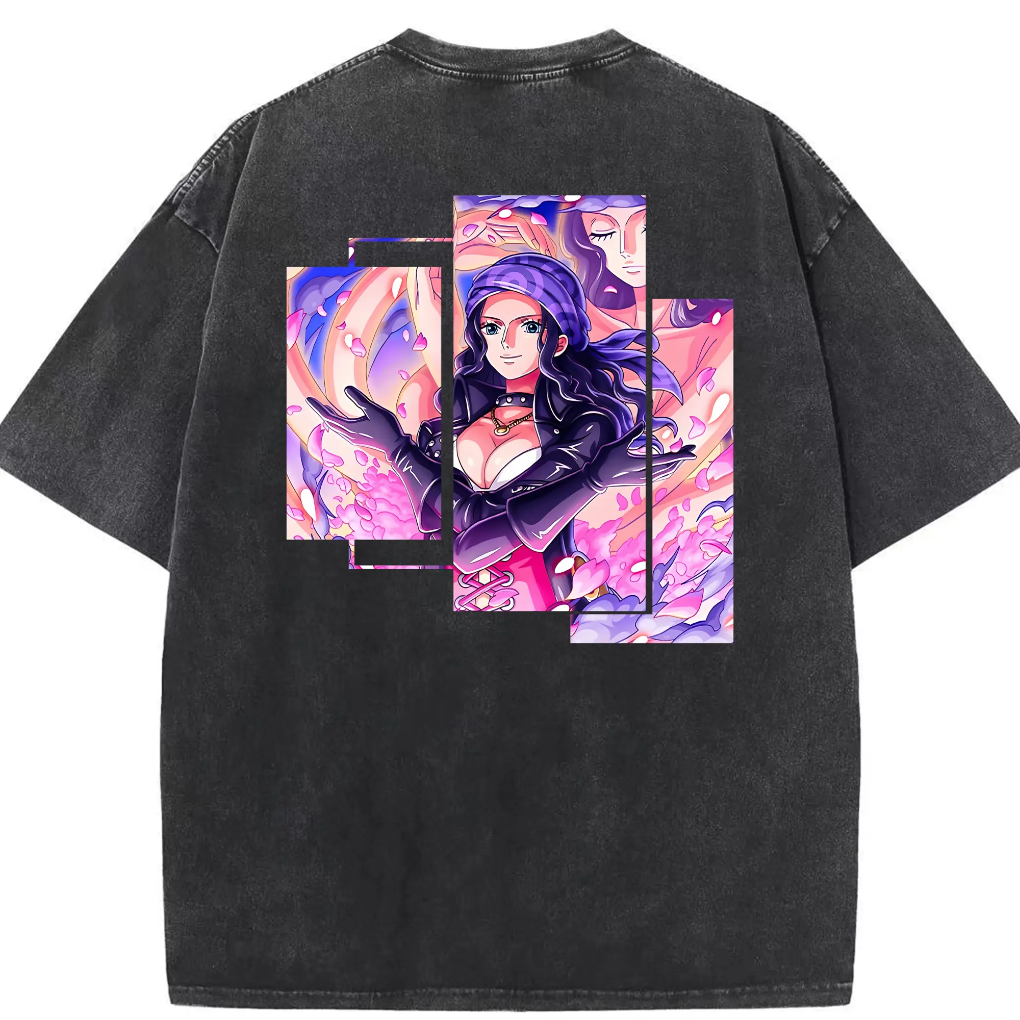 ワンピース グッズ ニコ・ロビン - 綿100％ ヴィンテージ風 半袖Tシャツ ・ 背面プリント ・ 柔らか肌触り ・ 通気性 快適 ・ スポーツ カジュアル 外出用