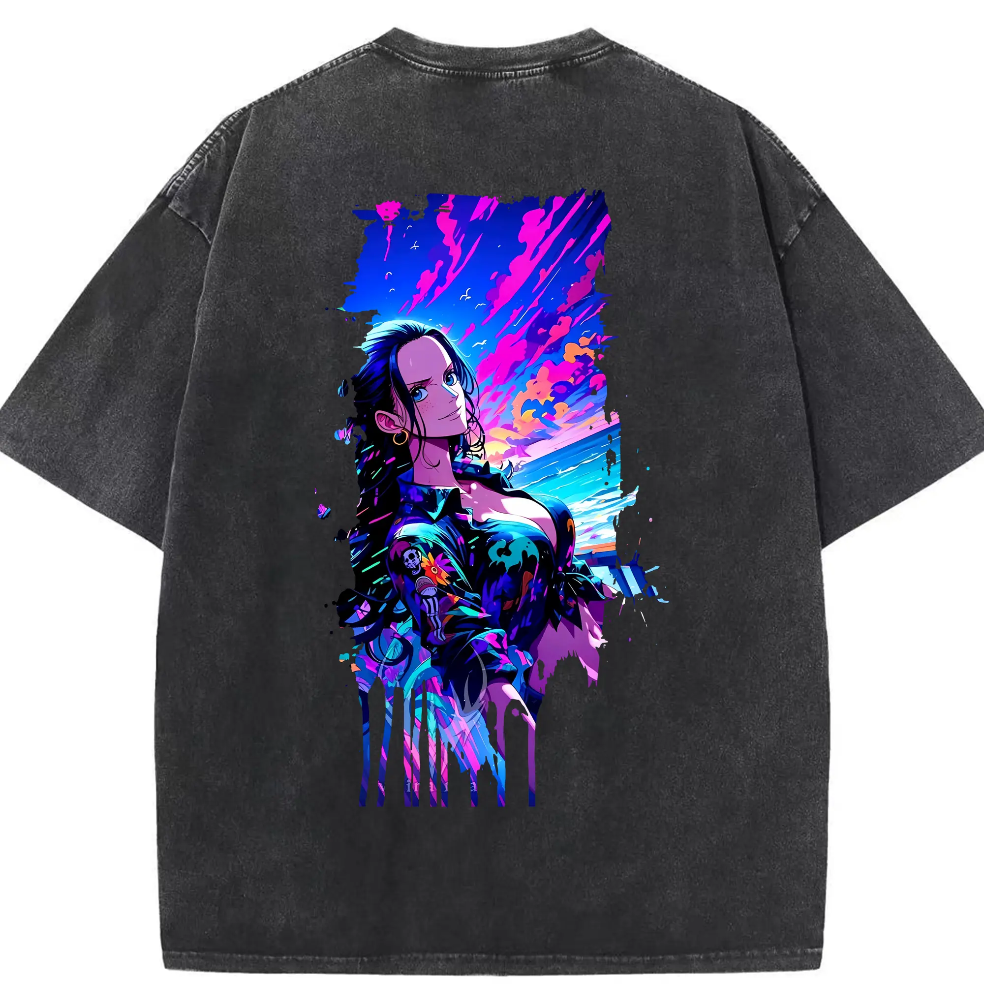 ワンピース グッズ ニコ・ロビン - 綿100％ ヴィンテージ風 半袖Tシャツ ・ 背面プリント ・ 柔らか肌触り ・ 通気性 快適 ・ スポーツ カジュアル 外出用