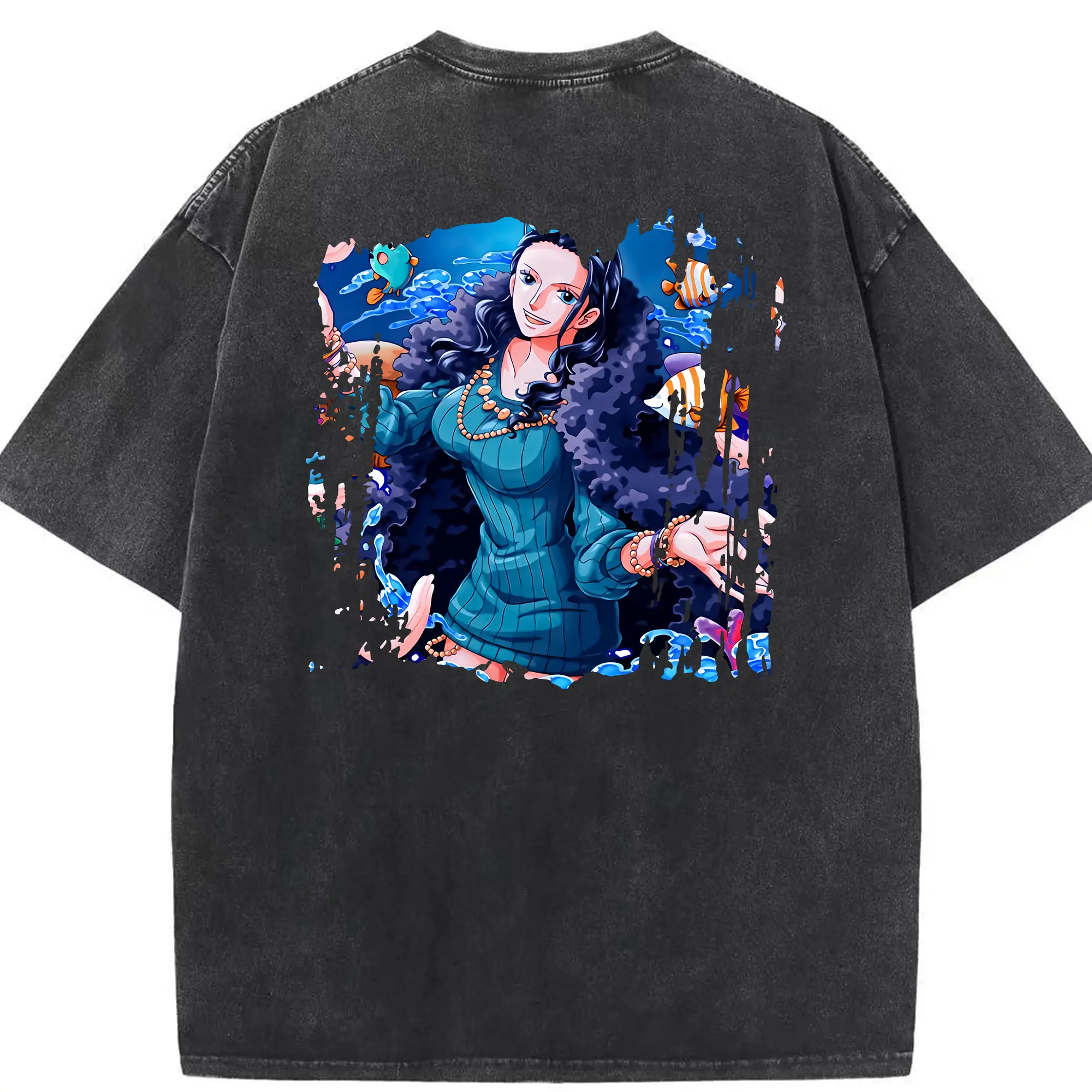 ワンピース グッズ ニコ・ロビン - 綿100％ ヴィンテージ風 半袖Tシャツ ・ 背面プリント ・ 柔らか肌触り ・ 通気性 快適 ・ スポーツ カジュアル 外出用