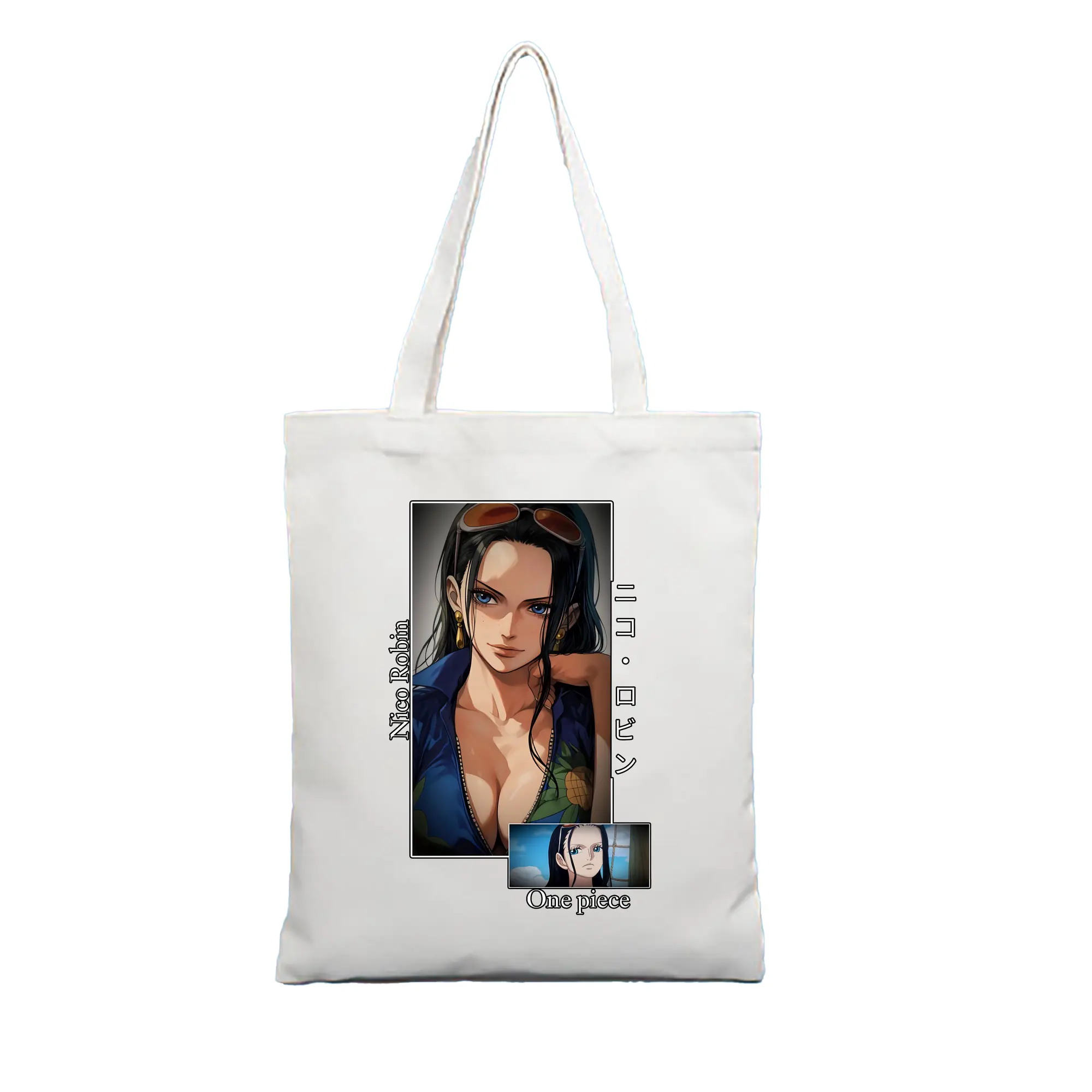 ワンピース グッズ ニコ・ロビン - 縦型キャンバス手提げバッグ（トートバッグ） ・ キャンバス素材 ・ ショッピング用 ・ 軽量 丈夫 お手入れ簡単