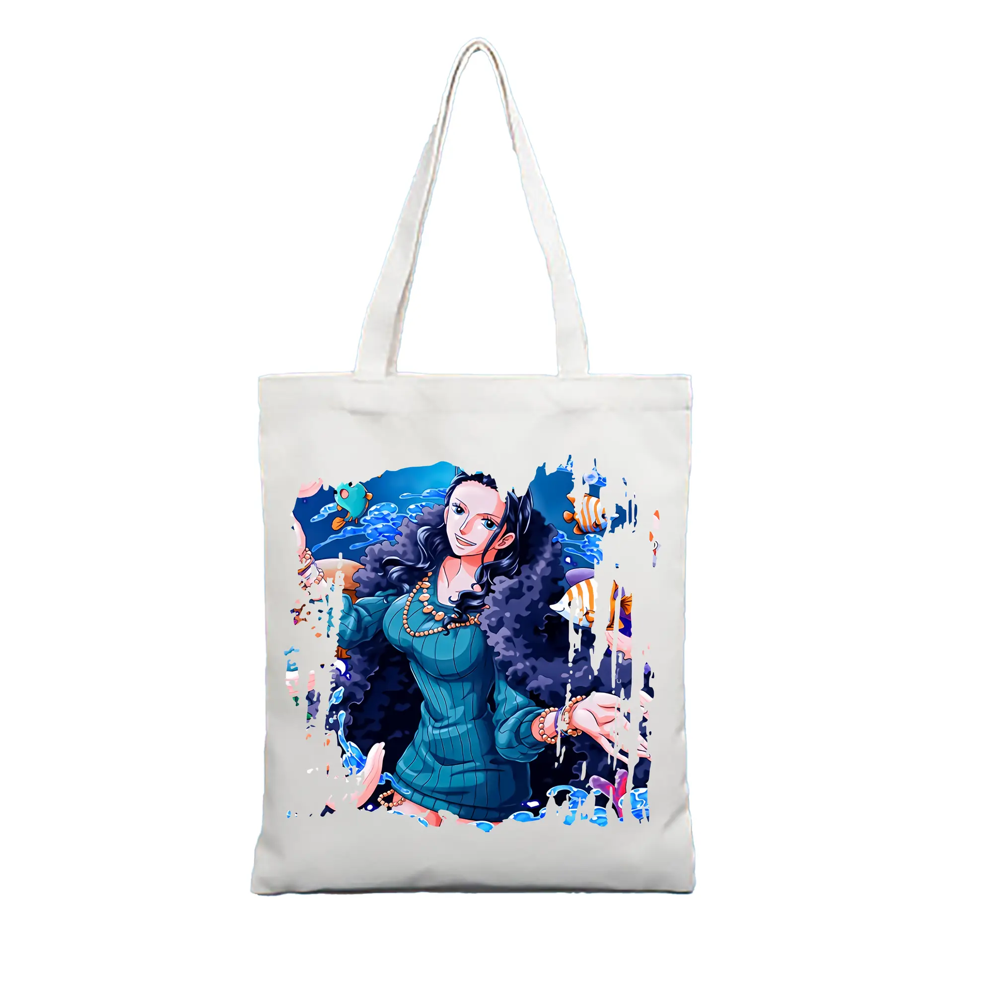 ワンピース グッズ ニコ・ロビン - 縦型キャンバス手提げバッグ（トートバッグ） ・ キャンバス素材 ・ ショッピング用 ・ 軽量 丈夫 お手入れ簡単