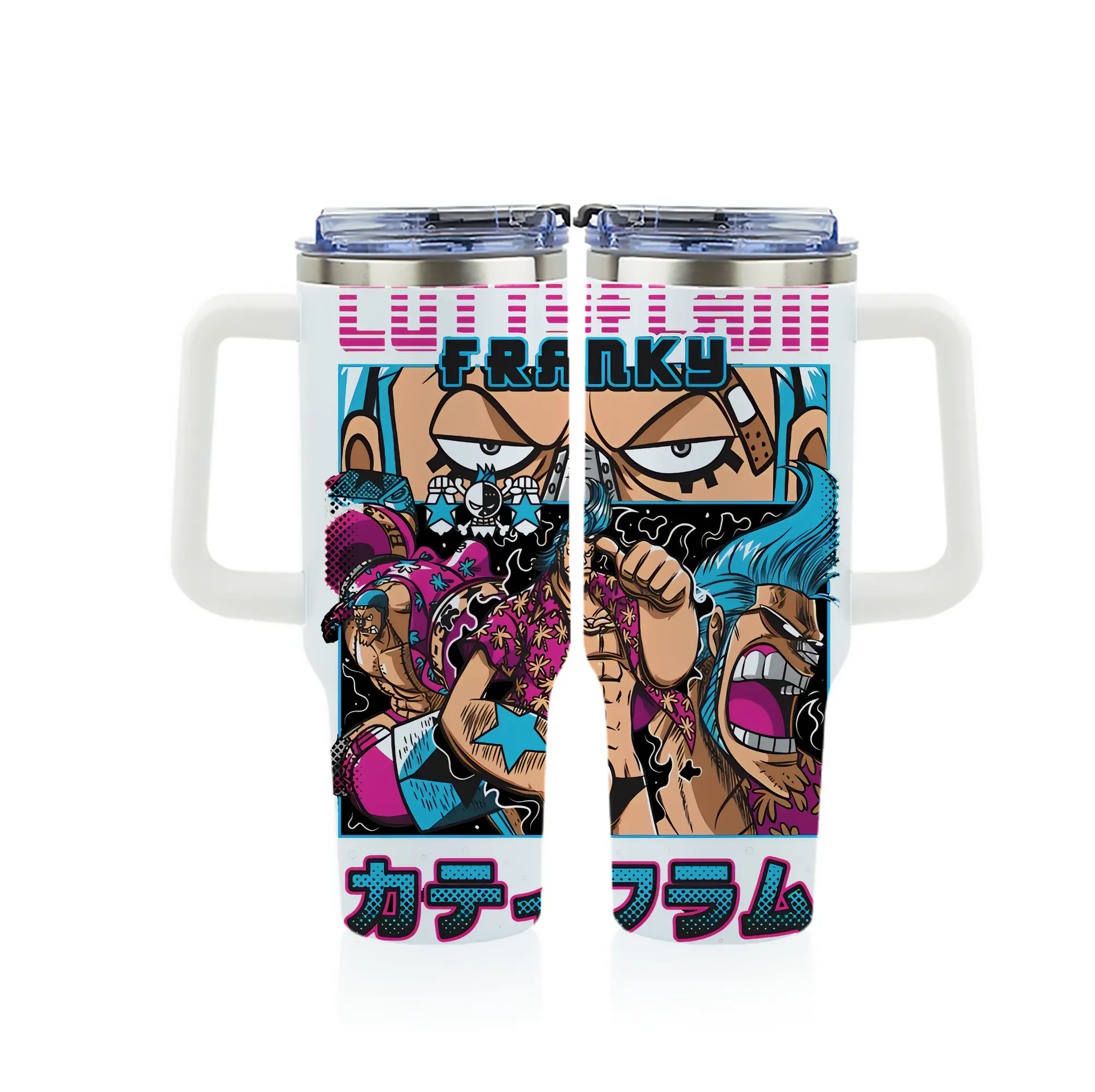 ワンピース グッズ フランキー - 1200mL フルプリント車用タンブラー ・ 304ステンレス 内側 ・ 201ステンレス 外側 ・ 保温 保冷 ・ 通勤 ドライブ アウトドア用