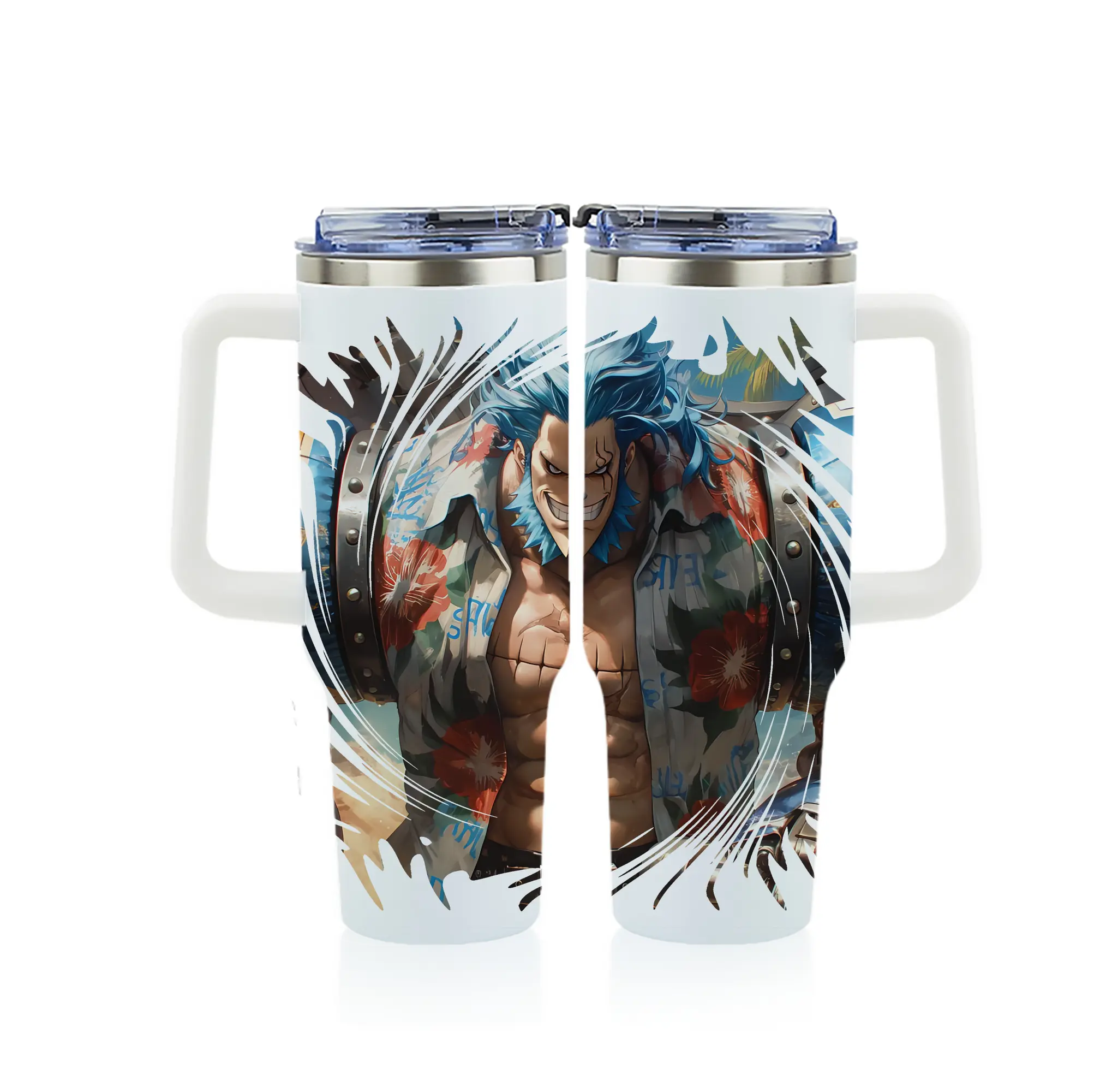 ワンピース グッズ フランキー - 1200mL フルプリント車用タンブラー ・ 304ステンレス 内側 ・ 201ステンレス 外側 ・ 保温 保冷 ・ 通勤 ドライブ アウトドア用