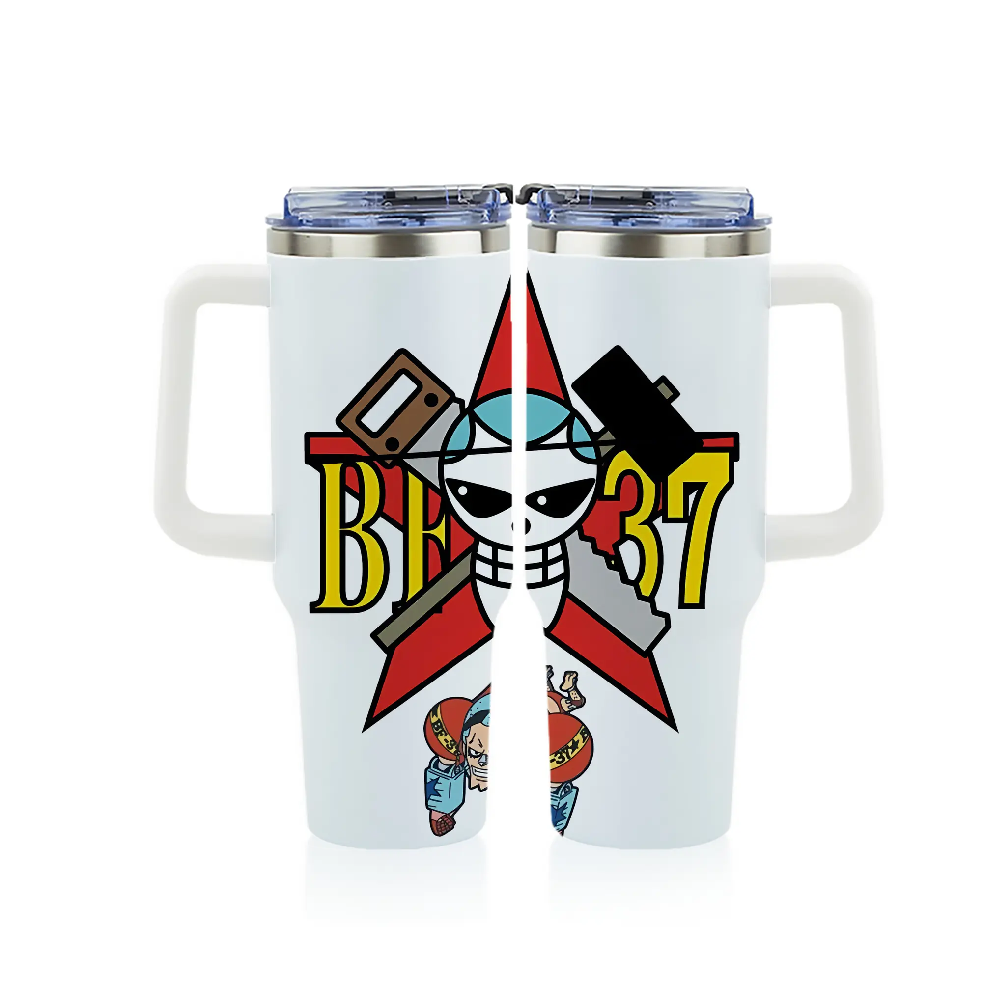 ワンピース グッズ フランキー - 1200mL フルプリント車用タンブラー ・ 304ステンレス 内側 ・ 201ステンレス 外側 ・ 保温 保冷 ・ 通勤 ドライブ アウトドア用