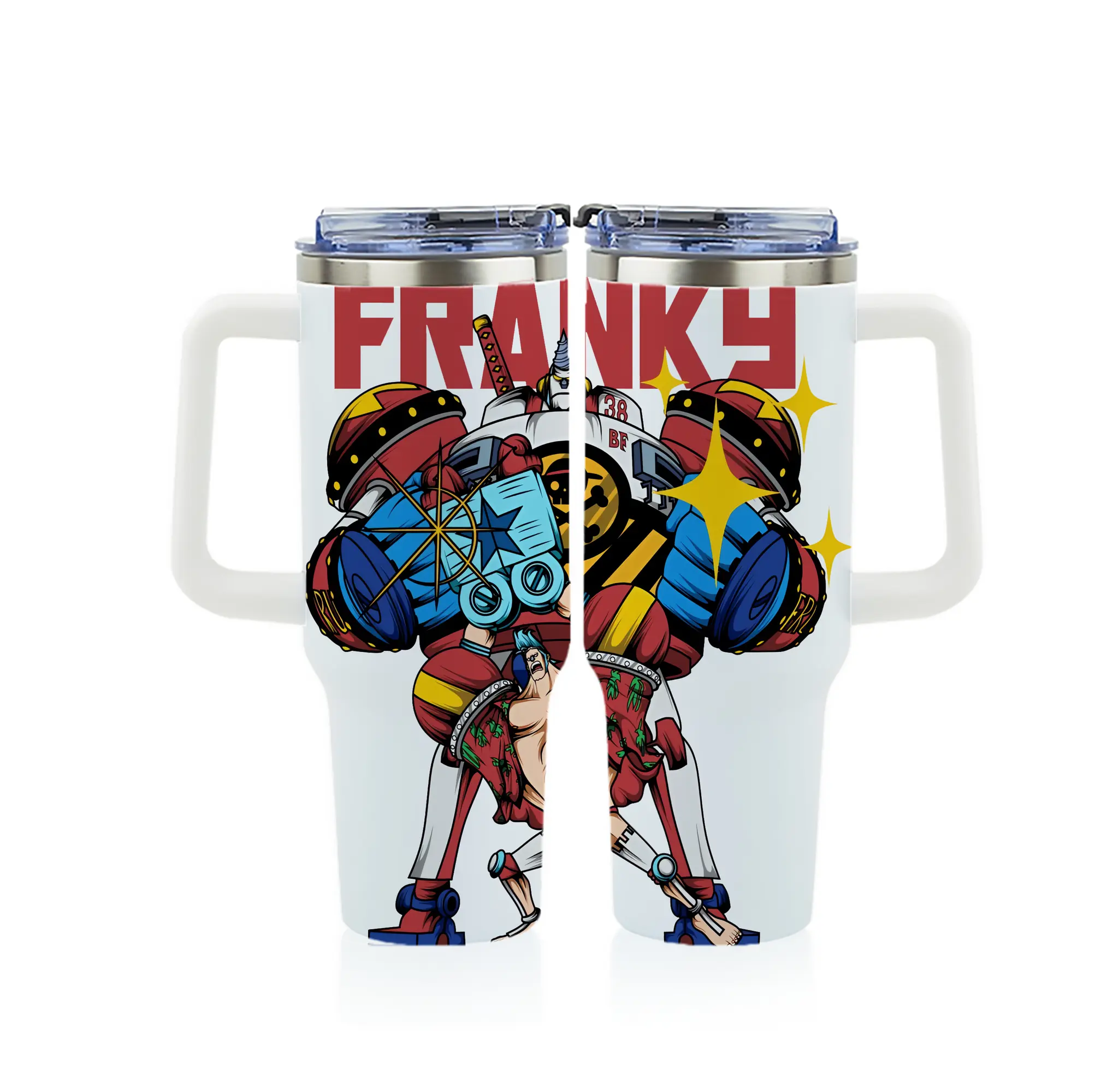 ワンピース グッズ フランキー - 1200mL フルプリント車用タンブラー ・ 304ステンレス 内側 ・ 201ステンレス 外側 ・ 保温 保冷 ・ 通勤 ドライブ アウトドア用