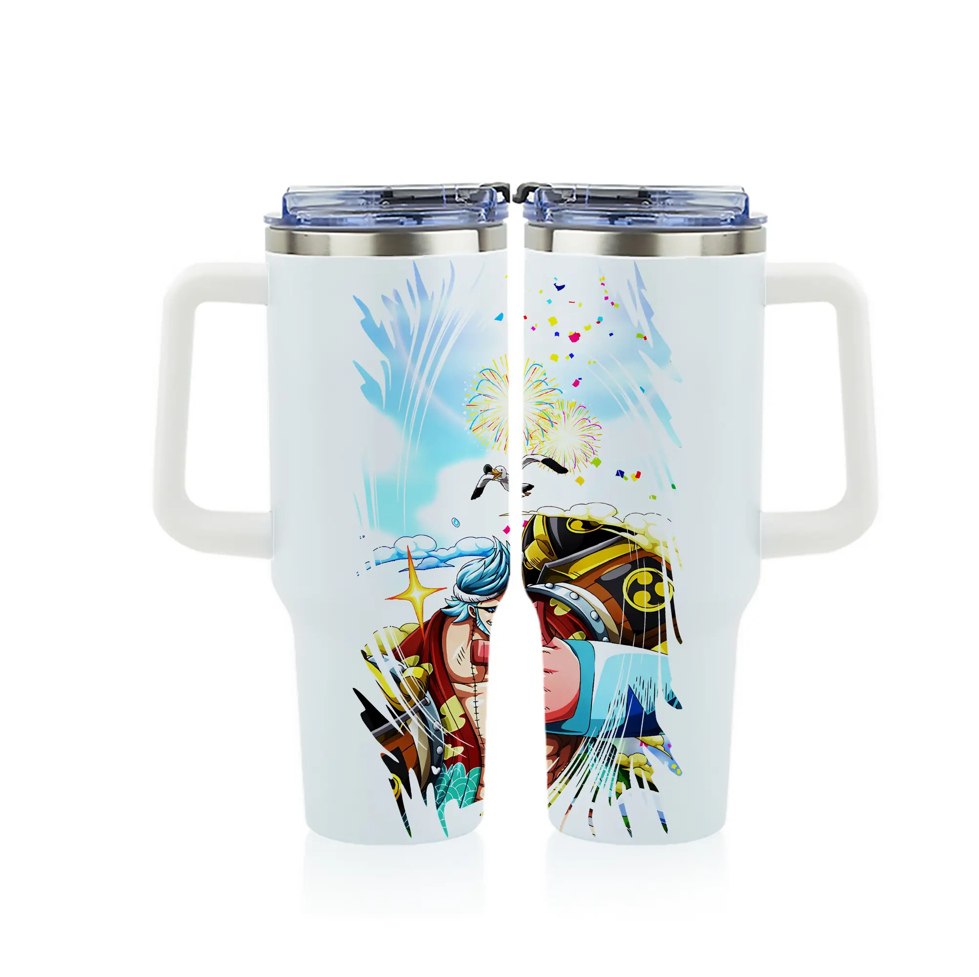 ワンピース グッズ フランキー - 1200mL フルプリント車用タンブラー ・ 304ステンレス 内側 ・ 201ステンレス 外側 ・ 保温 保冷 ・ 通勤 ドライブ アウトドア用