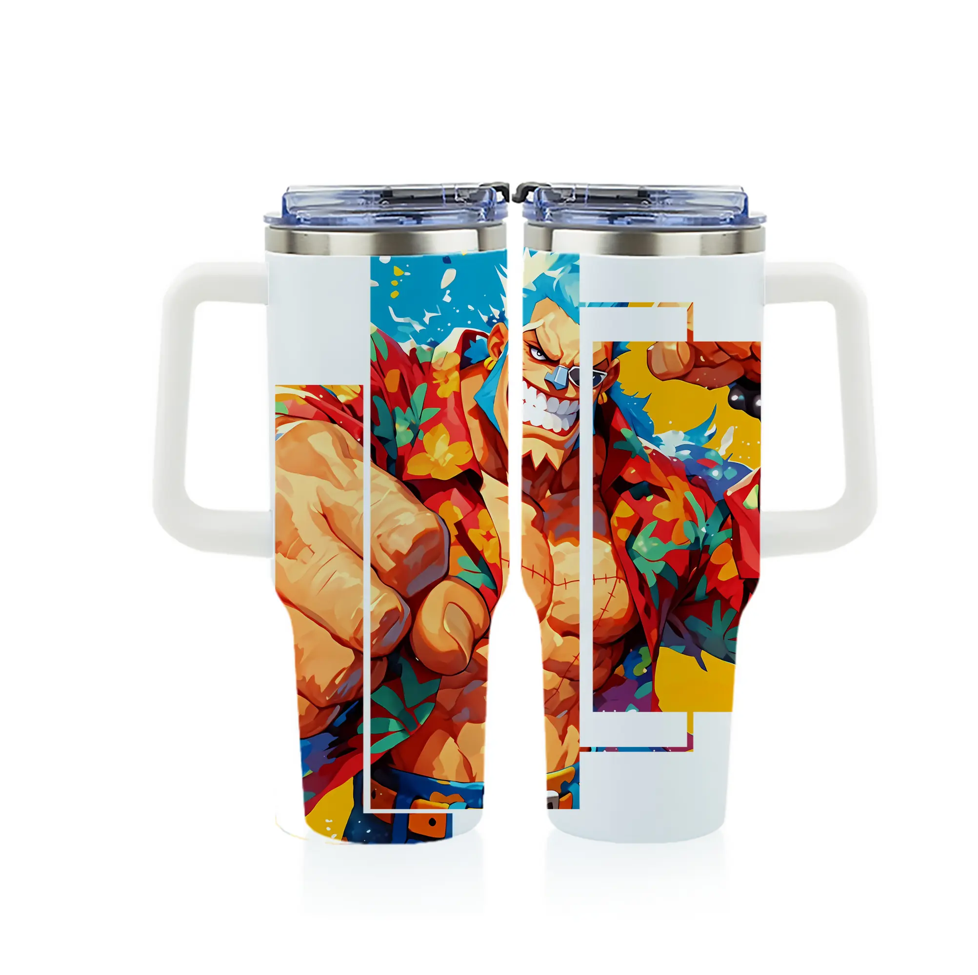 ワンピース グッズ フランキー - 1200mL フルプリント車用タンブラー ・ 304ステンレス 内側 ・ 201ステンレス 外側 ・ 保温 保冷 ・ 通勤 ドライブ アウトドア用