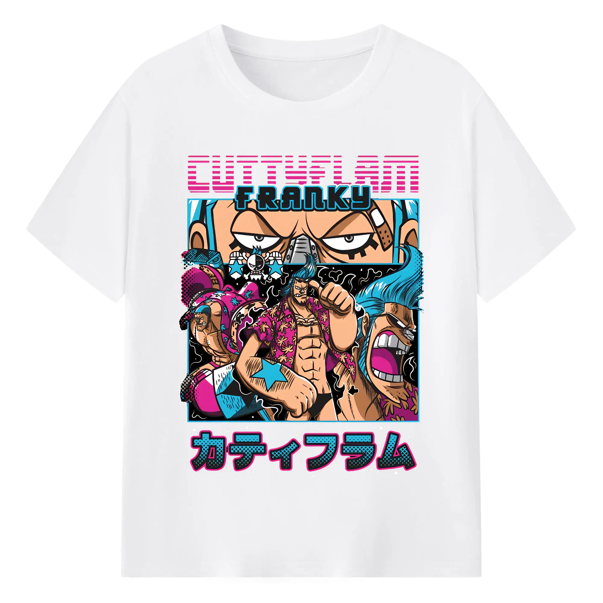 ワンピース グッズ フランキー - 綿100％ 半袖Tシャツ ・ フロントプリント ・ 快適 通気性 ・ 日常使い 散歩 スポーツ用