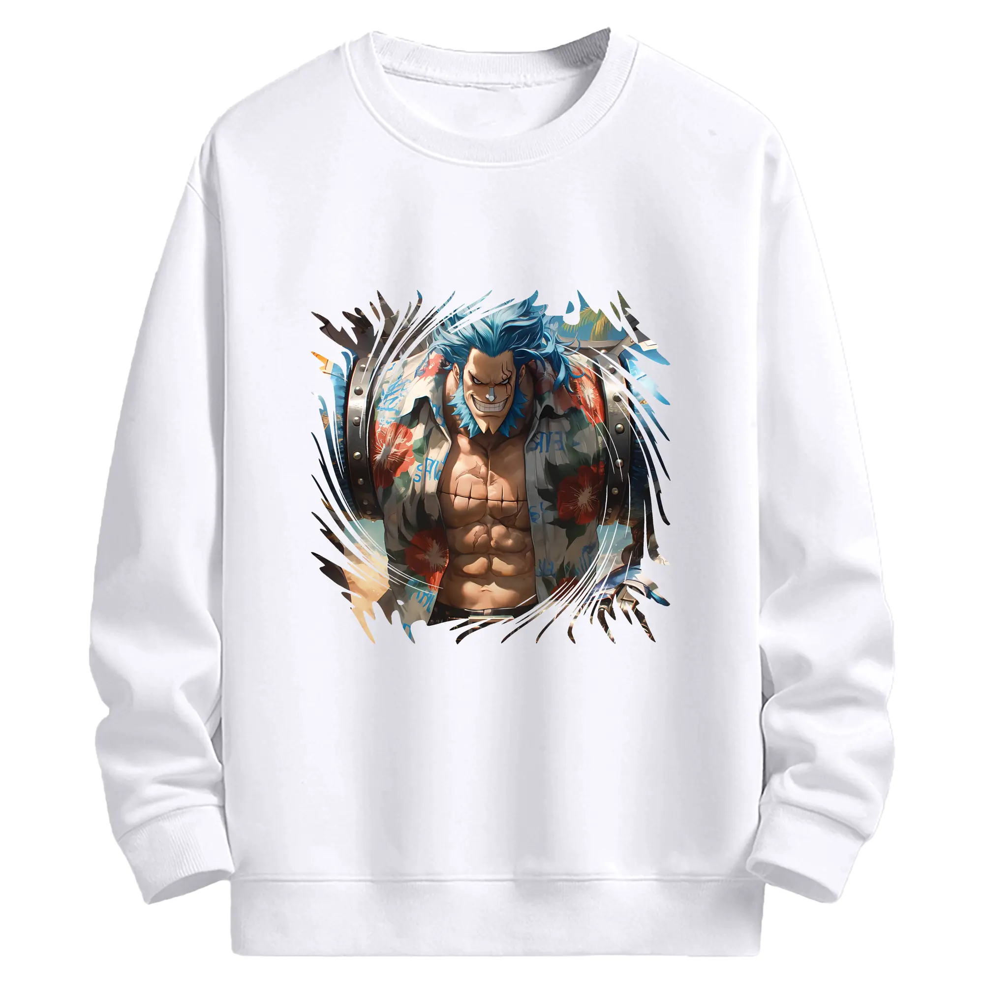 ワンピース グッズ フランキー - 高品質 クルーネック スウェット ・ コットン59％ ポリエステル41％ ・ ユニセックス 長袖 トレーナー ・ カジュアル デイリー スポーツ 散歩用