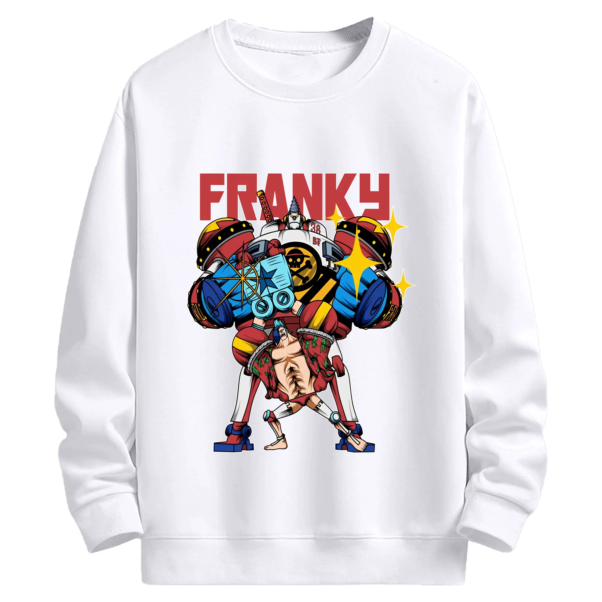 ワンピース グッズ フランキー - 高品質 クルーネック スウェット ・ コットン59％ ポリエステル41％ ・ ユニセックス 長袖 トレーナー ・ カジュアル デイリー スポーツ 散歩用