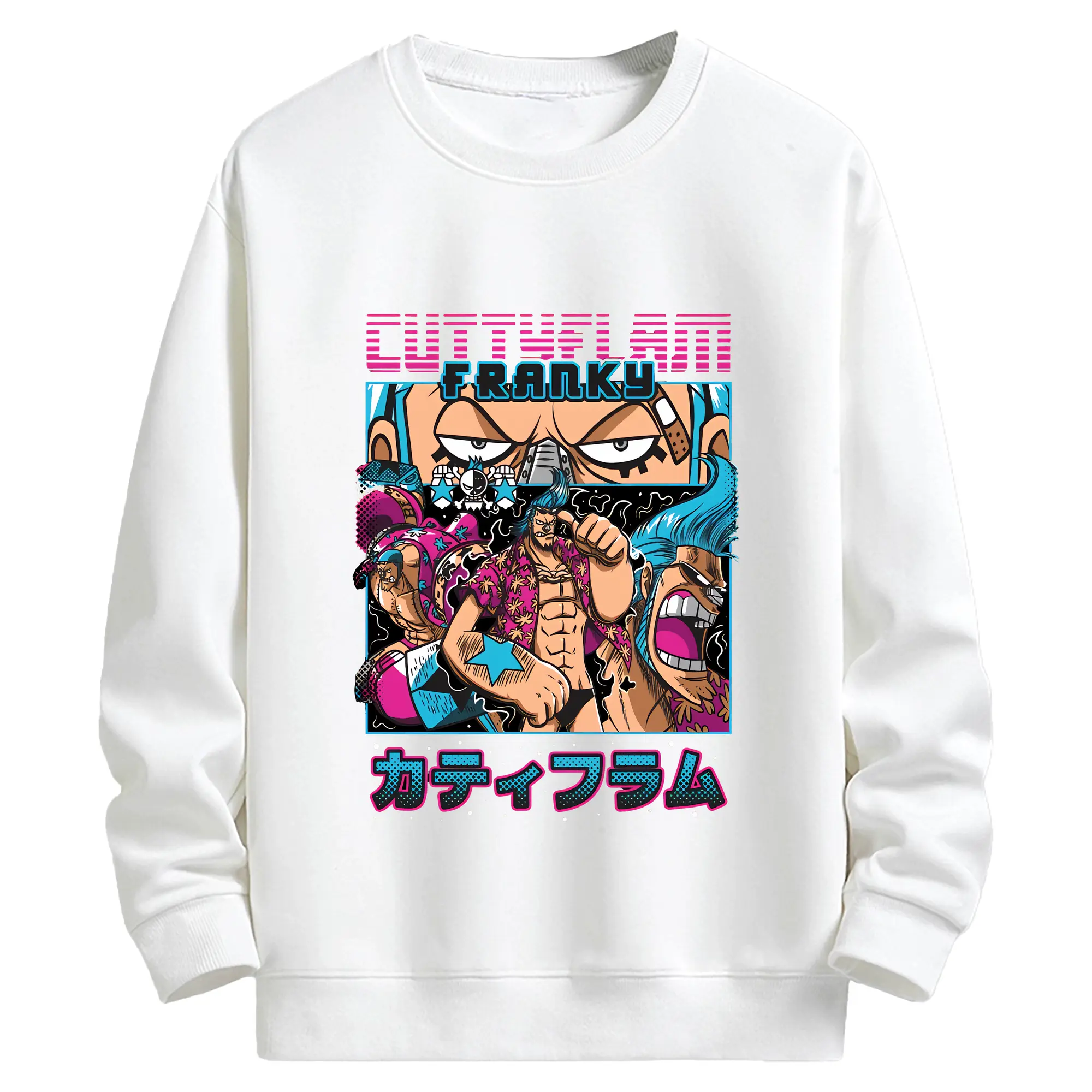 ワンピース グッズ フランキー - キッズ クルーネックスウェットシャツ ・ フロントプリント ・ 綿80％ ポリエステル20％ ・ 快適 通学 スポーツ 日常使い お散歩用