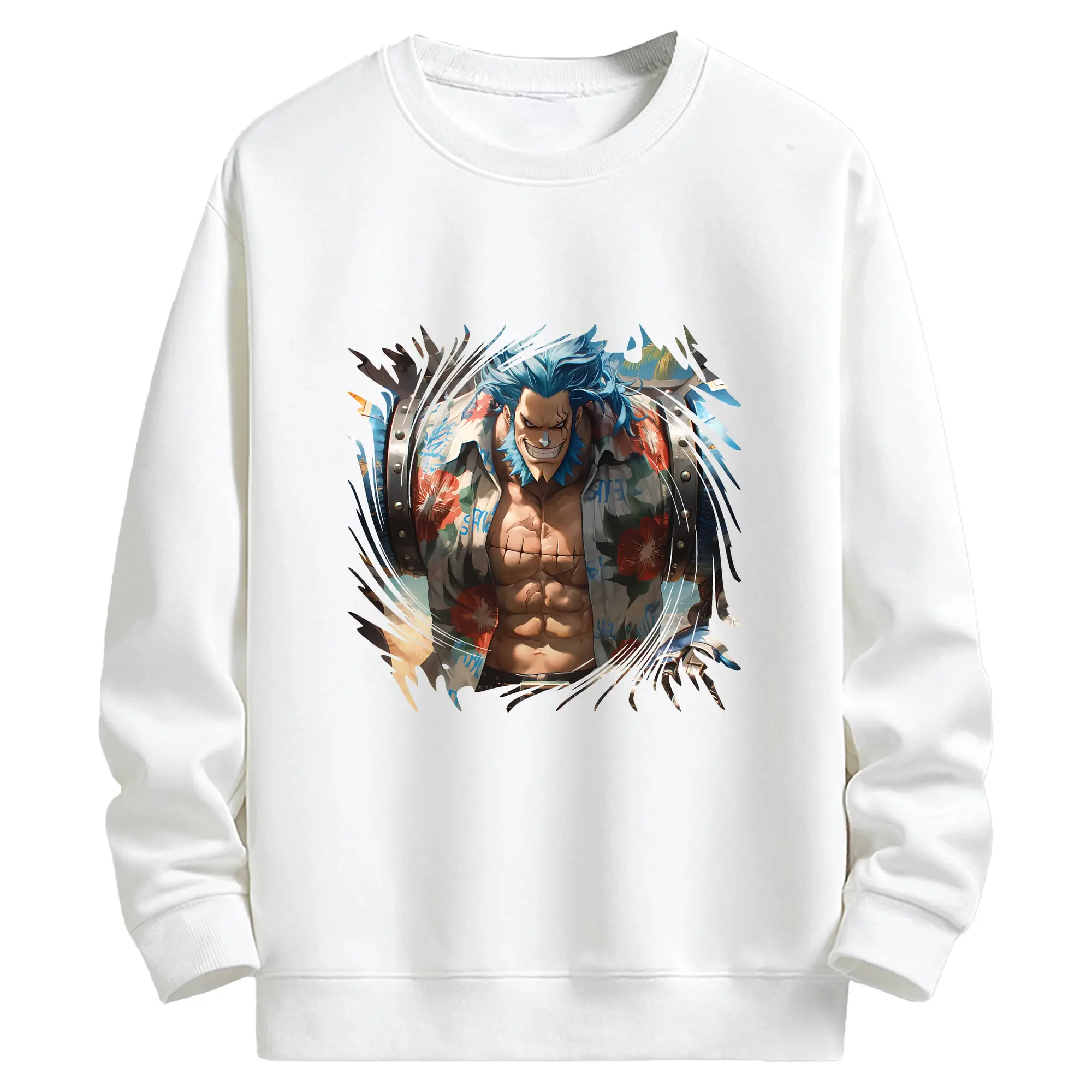 ワンピース グッズ フランキー - キッズ クルーネックスウェットシャツ ・ フロントプリント ・ 綿80％ ポリエステル20％ ・ 快適 通学 スポーツ 日常使い お散歩用