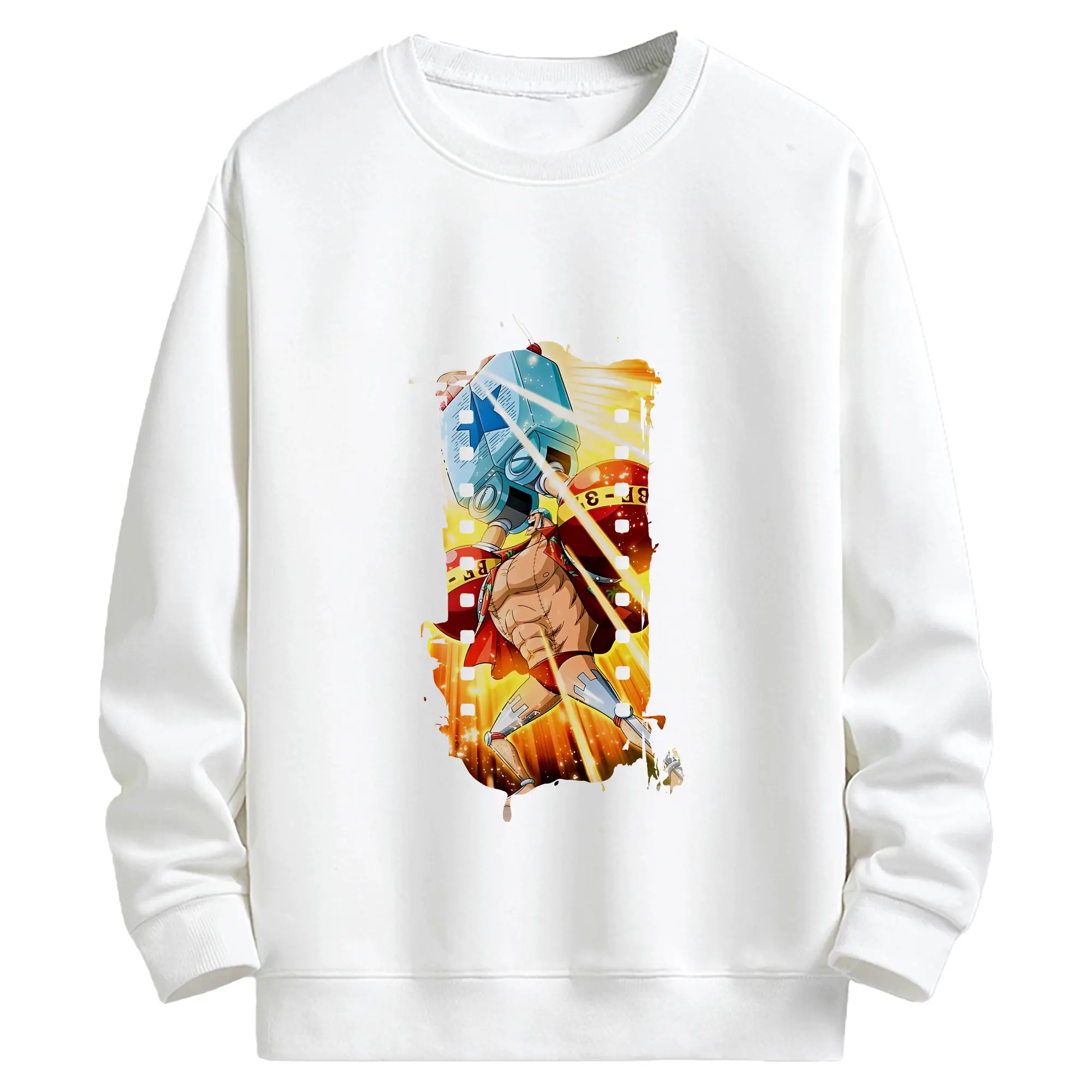 ワンピース グッズ フランキー - キッズ クルーネックスウェットシャツ ・ フロントプリント ・ 綿80％ ポリエステル20％ ・ 快適 通学 スポーツ 日常使い お散歩用