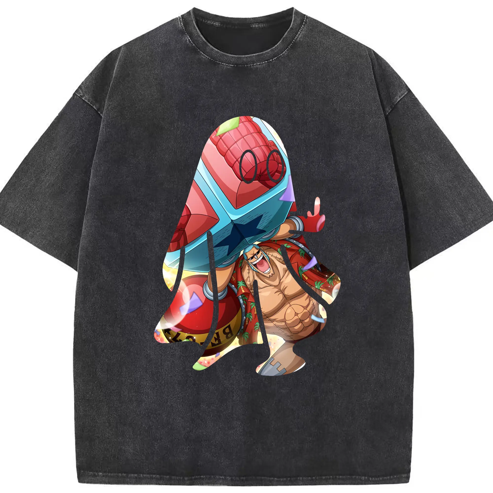 ワンピース グッズ フランキー - 綿100％ ヴィンテージ風 半袖Tシャツ ・ フロントプリント ・ 柔らか肌触り ・ 通気性 快適 ・ スポーツ カジュアル 外出用