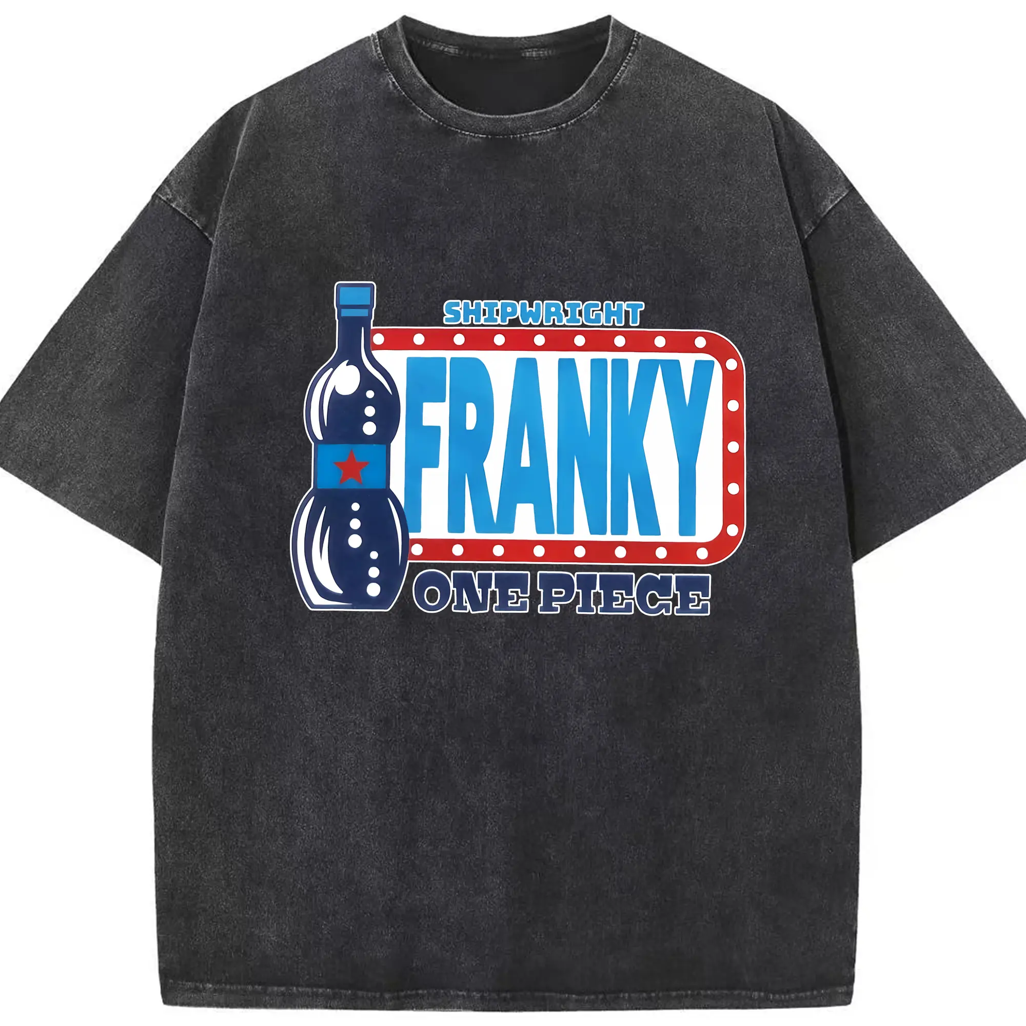 ワンピース グッズ フランキー - 綿100％ ヴィンテージ風 半袖Tシャツ ・ フロントプリント ・ 柔らか肌触り ・ 通気性 快適 ・ スポーツ カジュアル 外出用