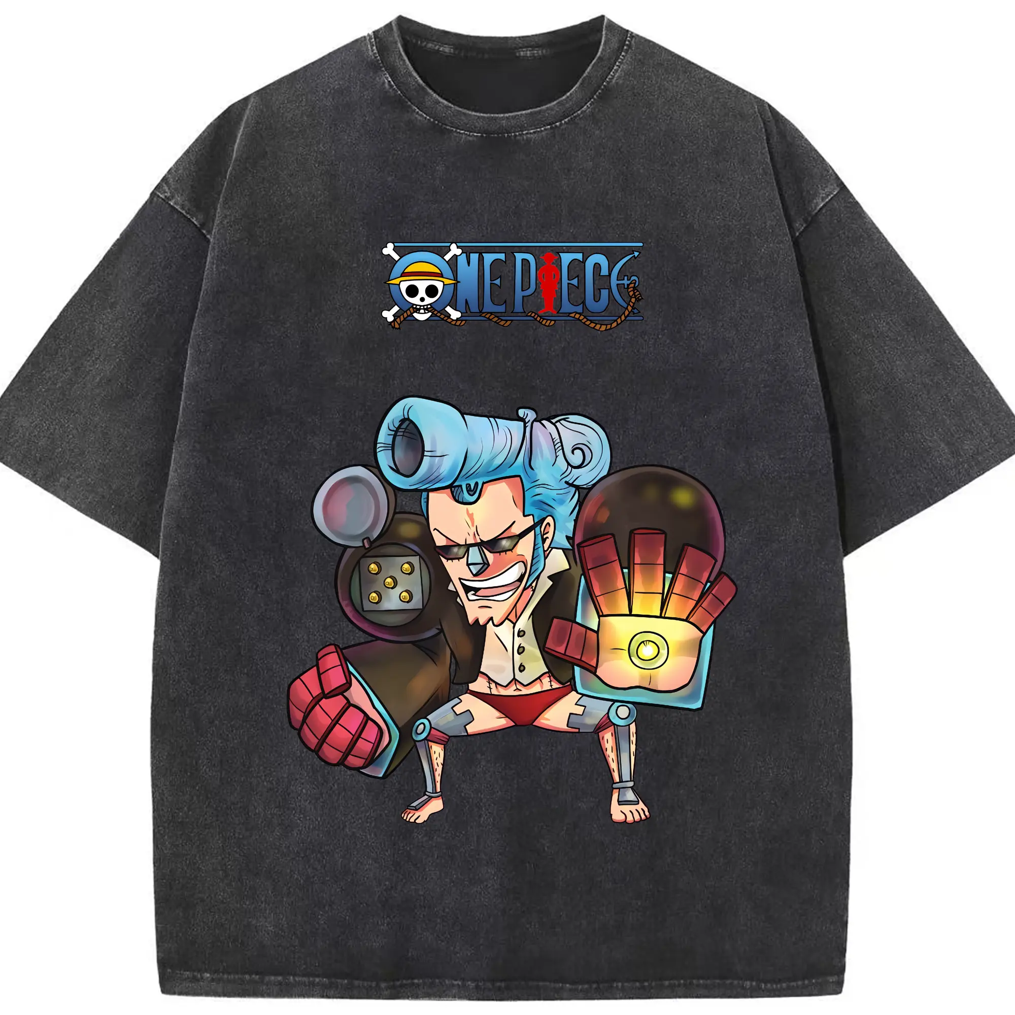 ワンピース グッズ フランキー - 綿100％ ヴィンテージ風 半袖Tシャツ ・ フロントプリント ・ 柔らか肌触り ・ 通気性 快適 ・ スポーツ カジュアル 外出用