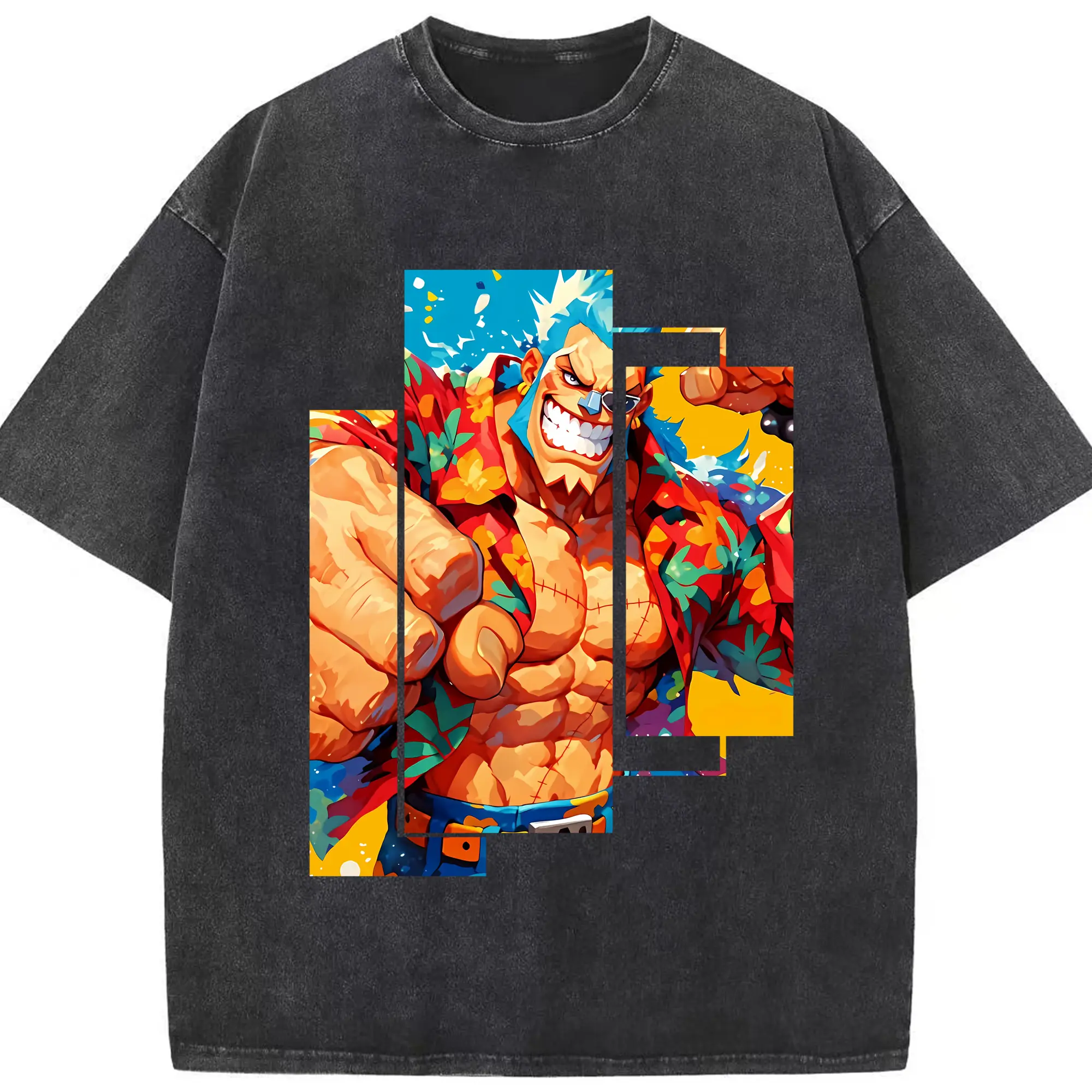ワンピース グッズ フランキー - 綿100％ ヴィンテージ風 半袖Tシャツ ・ フロントプリント ・ 柔らか肌触り ・ 通気性 快適 ・ スポーツ カジュアル 外出用