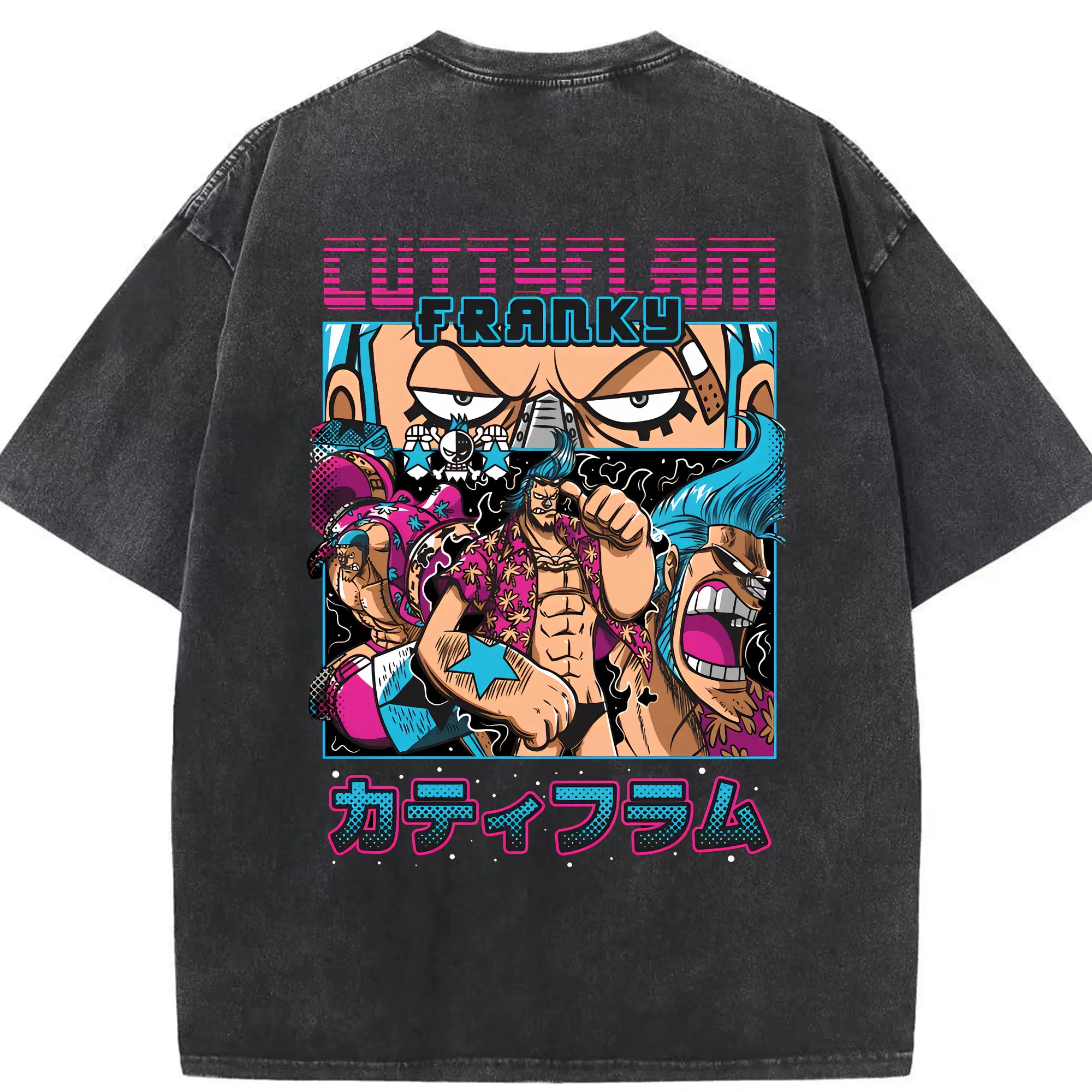 ワンピース グッズ フランキー - 綿100％ ヴィンテージ風 半袖Tシャツ ・ 背面プリント ・ 柔らか肌触り ・ 通気性 快適 ・ スポーツ カジュアル 外出用
