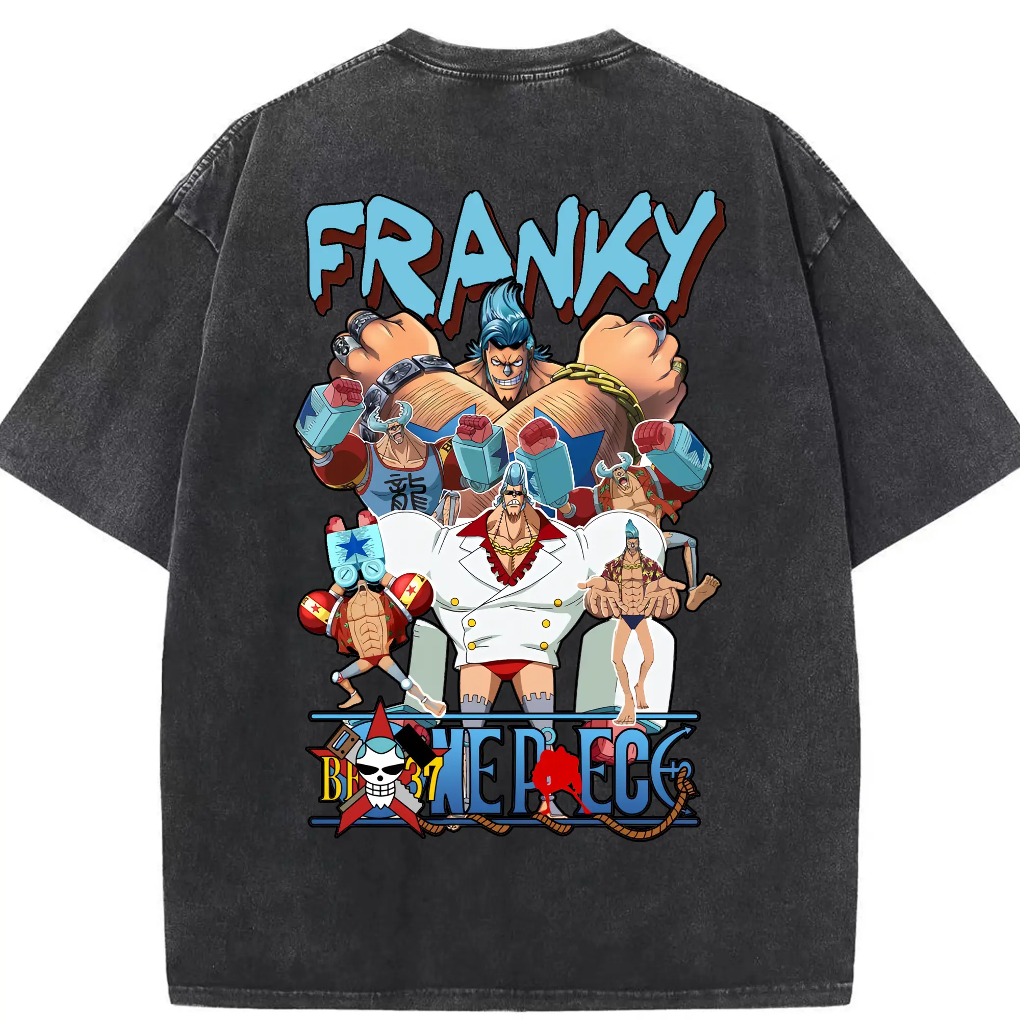 ワンピース グッズ フランキー - 綿100％ ヴィンテージ風 半袖Tシャツ ・ 背面プリント ・ 柔らか肌触り ・ 通気性 快適 ・ スポーツ カジュアル 外出用