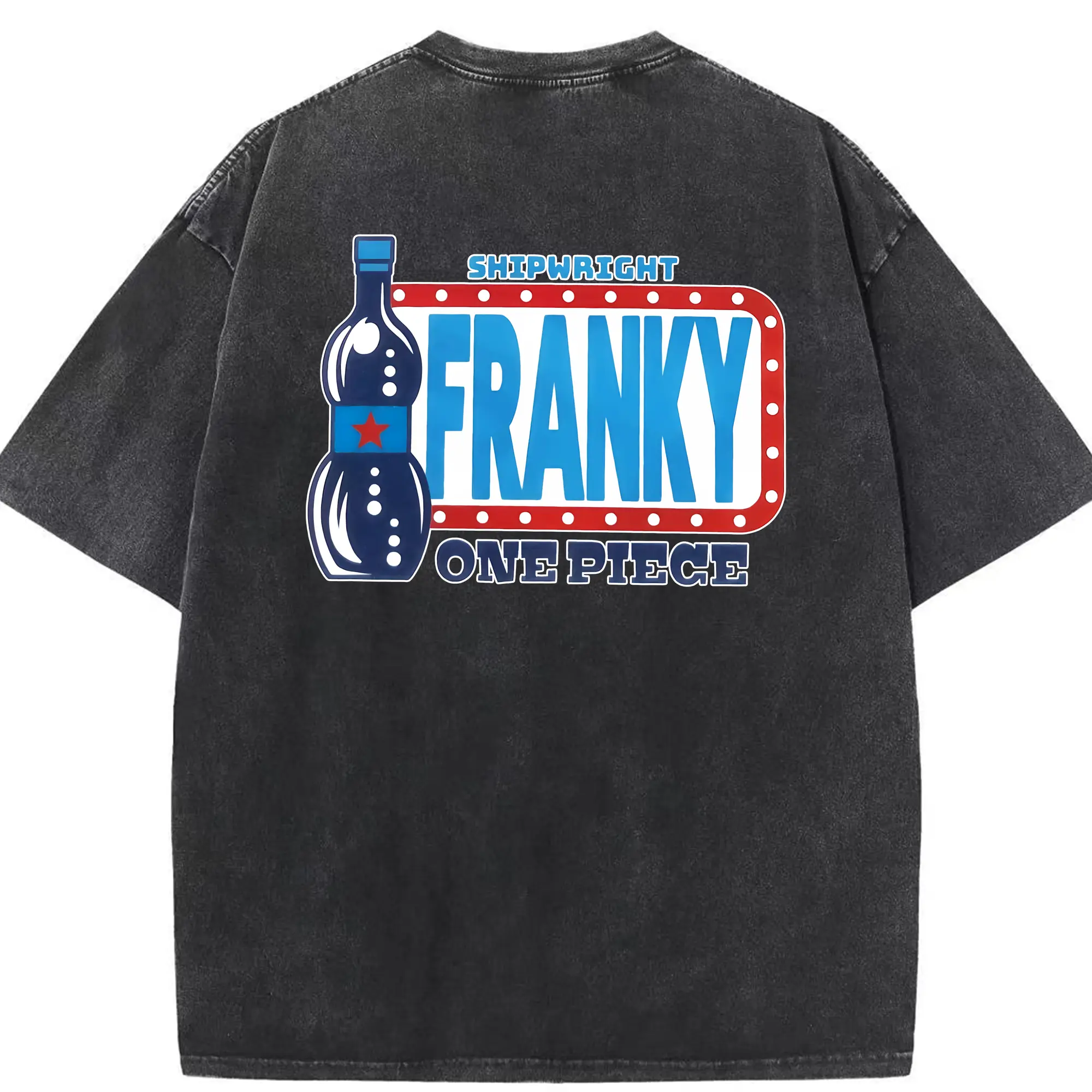 ワンピース グッズ フランキー - 綿100％ ヴィンテージ風 半袖Tシャツ ・ 背面プリント ・ 柔らか肌触り ・ 通気性 快適 ・ スポーツ カジュアル 外出用