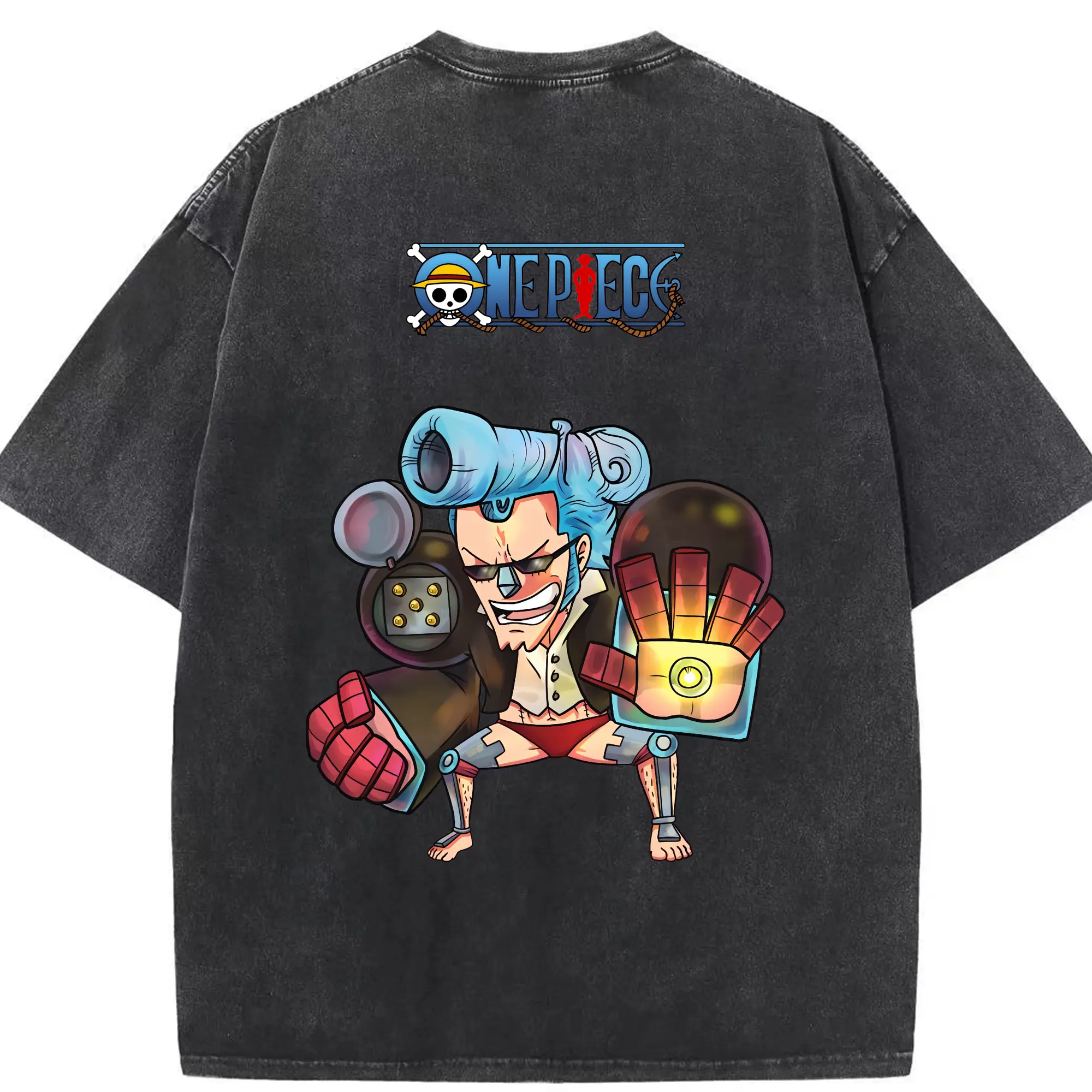 ワンピース グッズ フランキー - 綿100％ ヴィンテージ風 半袖Tシャツ ・ 背面プリント ・ 柔らか肌触り ・ 通気性 快適 ・ スポーツ カジュアル 外出用