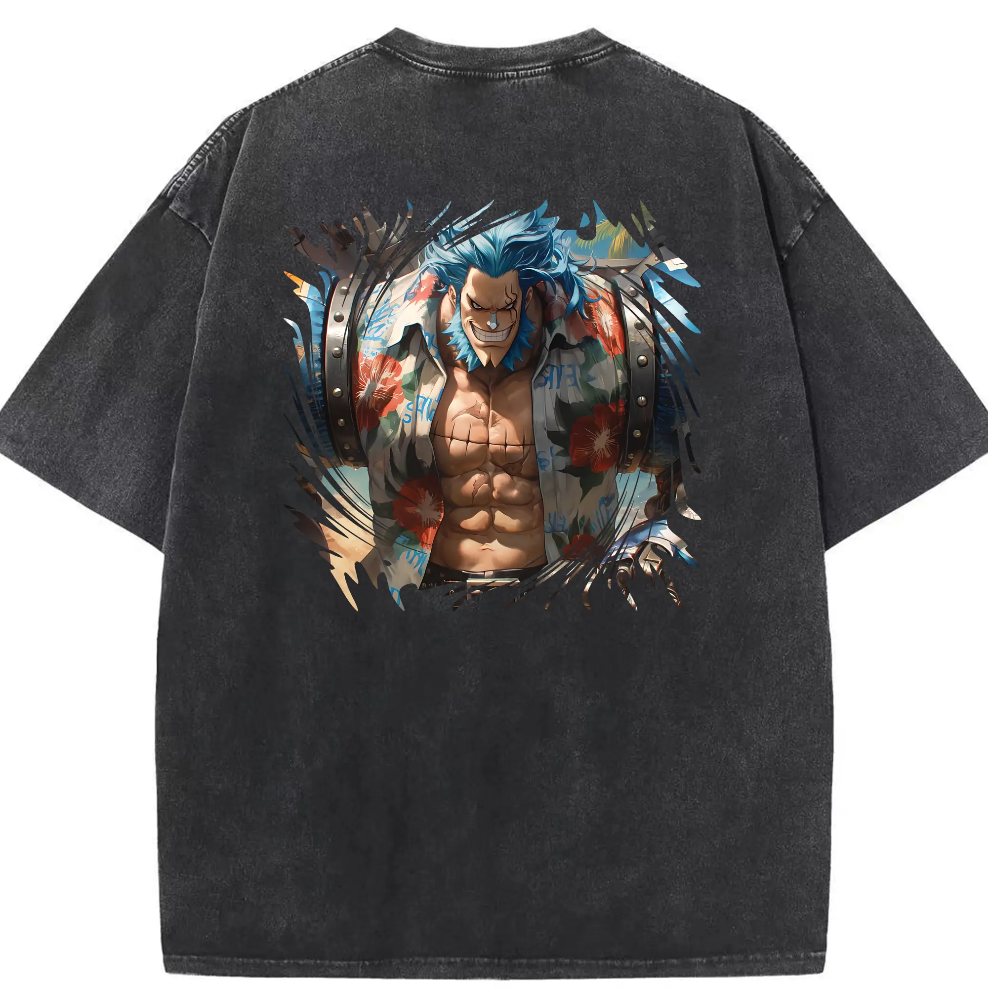 ワンピース グッズ フランキー - 綿100％ ヴィンテージ風 半袖Tシャツ ・ 背面プリント ・ 柔らか肌触り ・ 通気性 快適 ・ スポーツ カジュアル 外出用