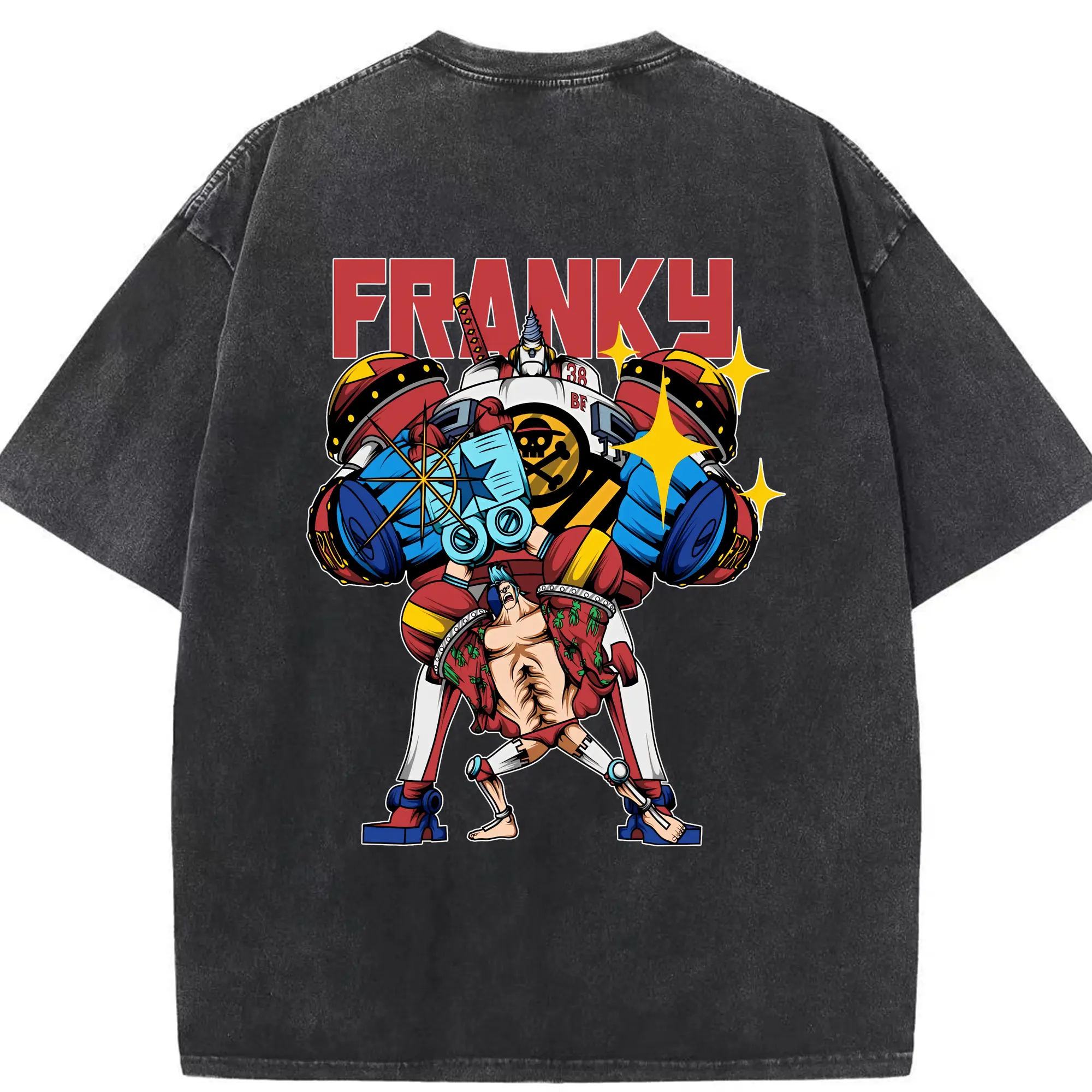 ワンピース グッズ フランキー - 綿100％ ヴィンテージ風 半袖Tシャツ ・ 背面プリント ・ 柔らか肌触り ・ 通気性 快適 ・ スポーツ カジュアル 外出用