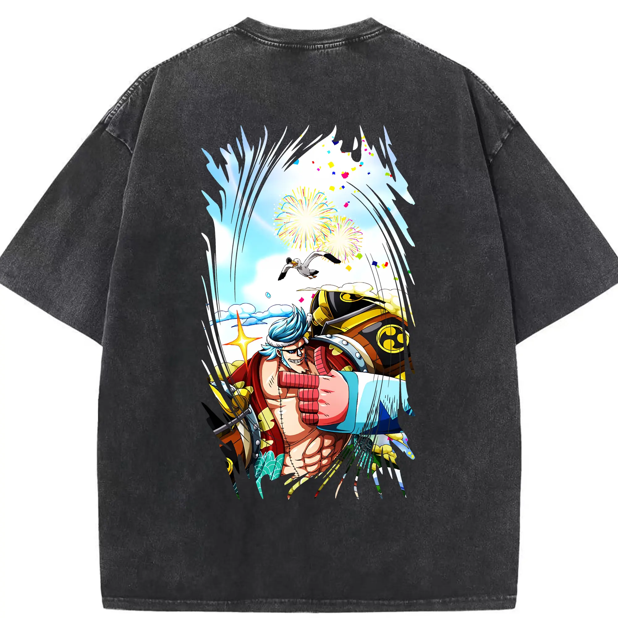 ワンピース グッズ フランキー - 綿100％ ヴィンテージ風 半袖Tシャツ ・ 背面プリント ・ 柔らか肌触り ・ 通気性 快適 ・ スポーツ カジュアル 外出用