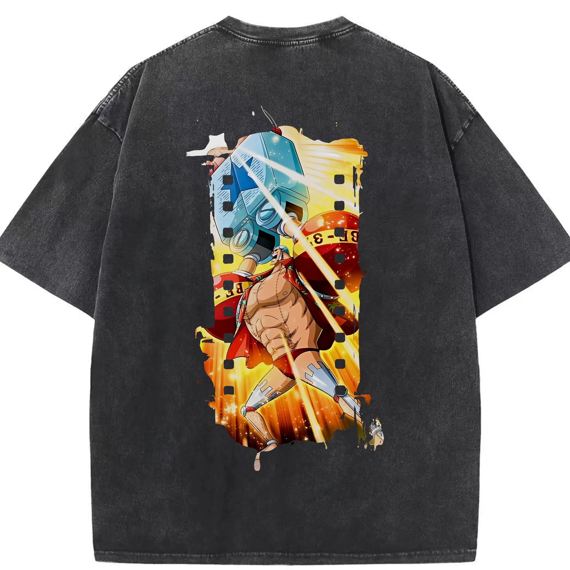 ワンピース グッズ フランキー - 綿100％ ヴィンテージ風 半袖Tシャツ ・ 背面プリント ・ 柔らか肌触り ・ 通気性 快適 ・ スポーツ カジュアル 外出用