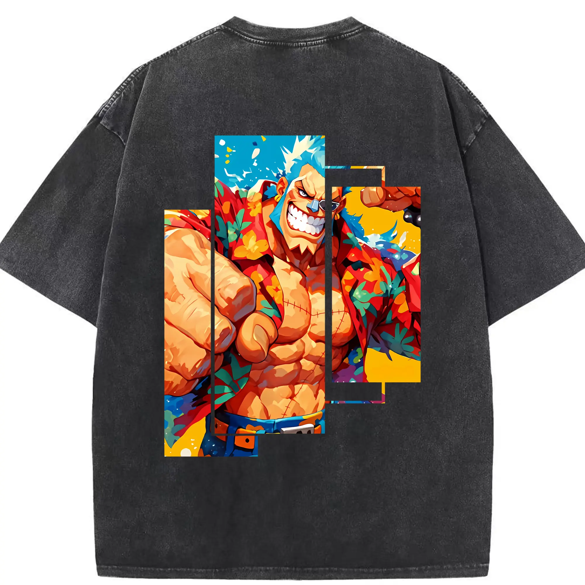 ワンピース グッズ フランキー - 綿100％ ヴィンテージ風 半袖Tシャツ ・ 背面プリント ・ 柔らか肌触り ・ 通気性 快適 ・ スポーツ カジュアル 外出用