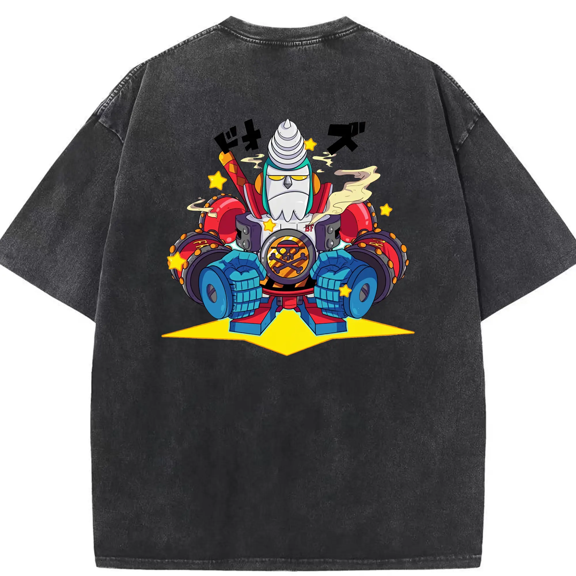 ワンピース グッズ フランキー - 綿100％ ヴィンテージ風 半袖Tシャツ ・ 背面プリント ・ 柔らか肌触り ・ 通気性 快適 ・ スポーツ カジュアル 外出用