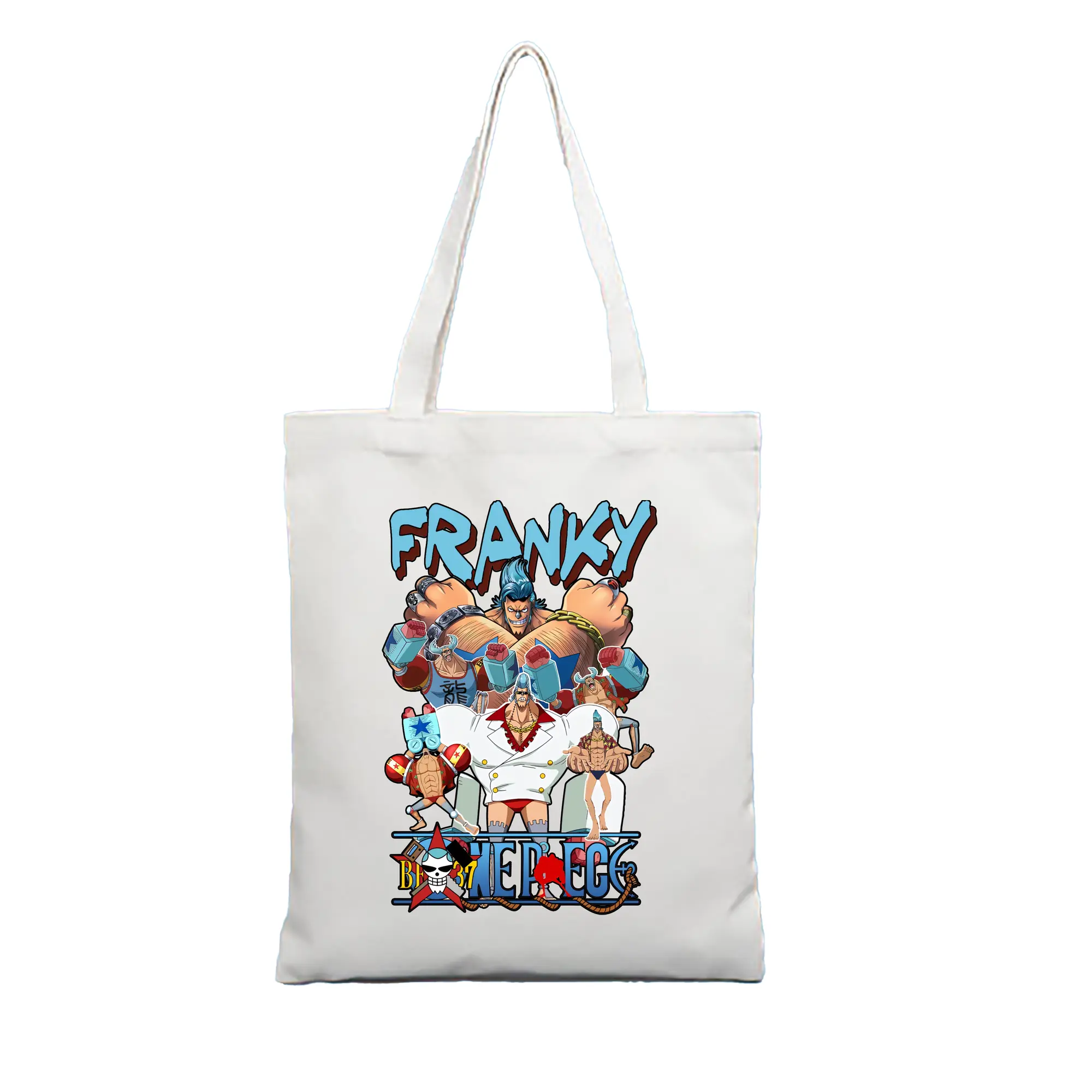 ワンピース グッズ フランキー - 縦型キャンバス手提げバッグ（トートバッグ） ・ キャンバス素材 ・ ショッピング用 ・ 軽量 丈夫 お手入れ簡単