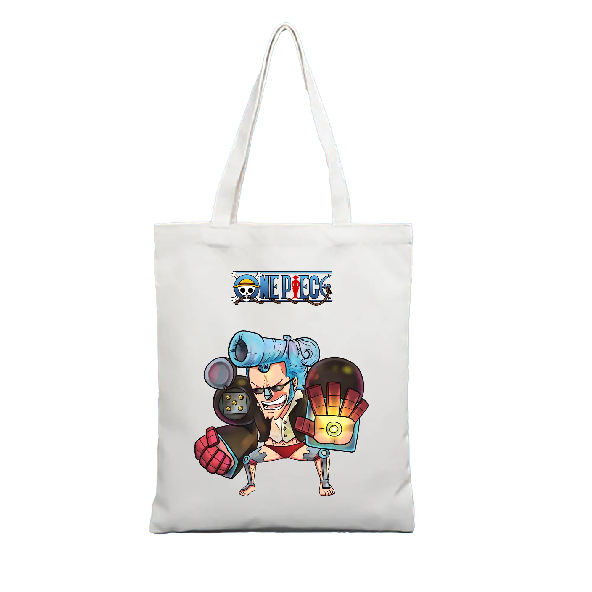 ワンピース グッズ フランキー - 縦型キャンバス手提げバッグ（トートバッグ） ・ キャンバス素材 ・ ショッピング用 ・ 軽量 丈夫 お手入れ簡単