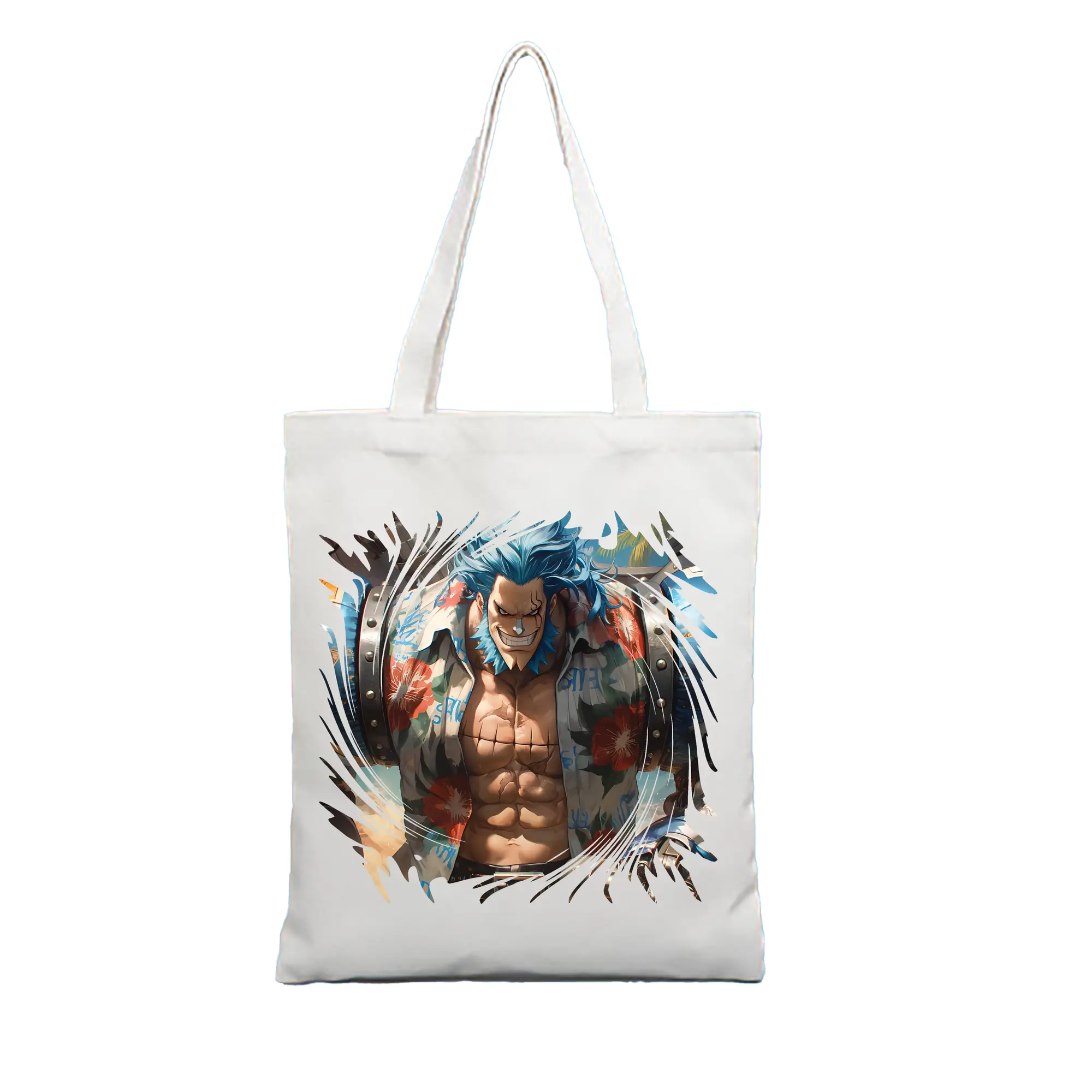 ワンピース グッズ フランキー - 縦型キャンバス手提げバッグ（トートバッグ） ・ キャンバス素材 ・ ショッピング用 ・ 軽量 丈夫 お手入れ簡単