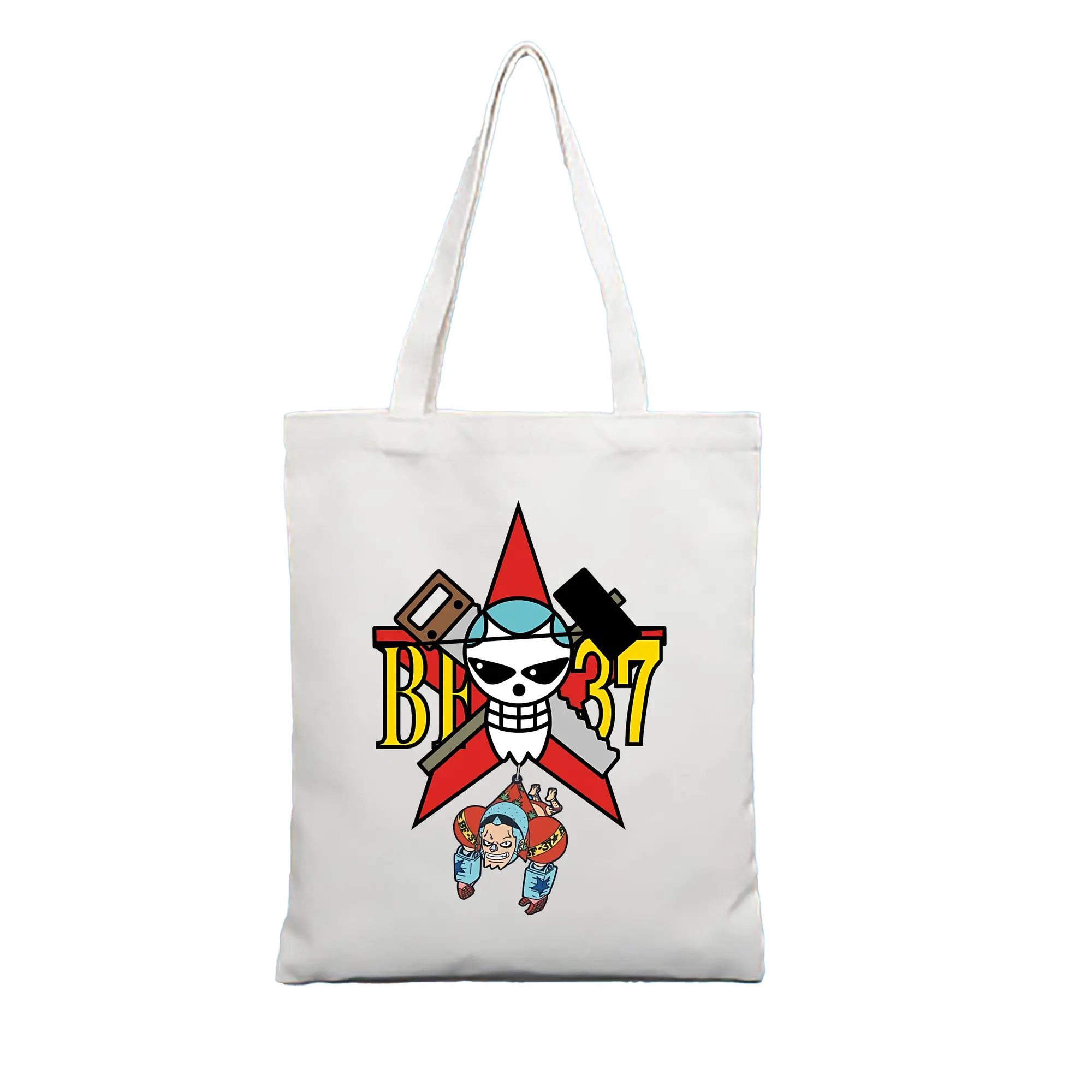 ワンピース グッズ フランキー - 縦型キャンバス手提げバッグ（トートバッグ） ・ キャンバス素材 ・ ショッピング用 ・ 軽量 丈夫 お手入れ簡単