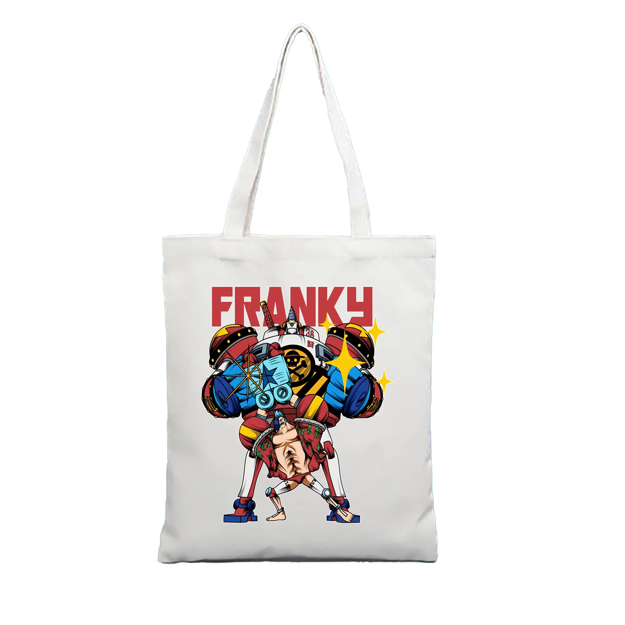 ワンピース グッズ フランキー - 縦型キャンバス手提げバッグ（トートバッグ） ・ キャンバス素材 ・ ショッピング用 ・ 軽量 丈夫 お手入れ簡単