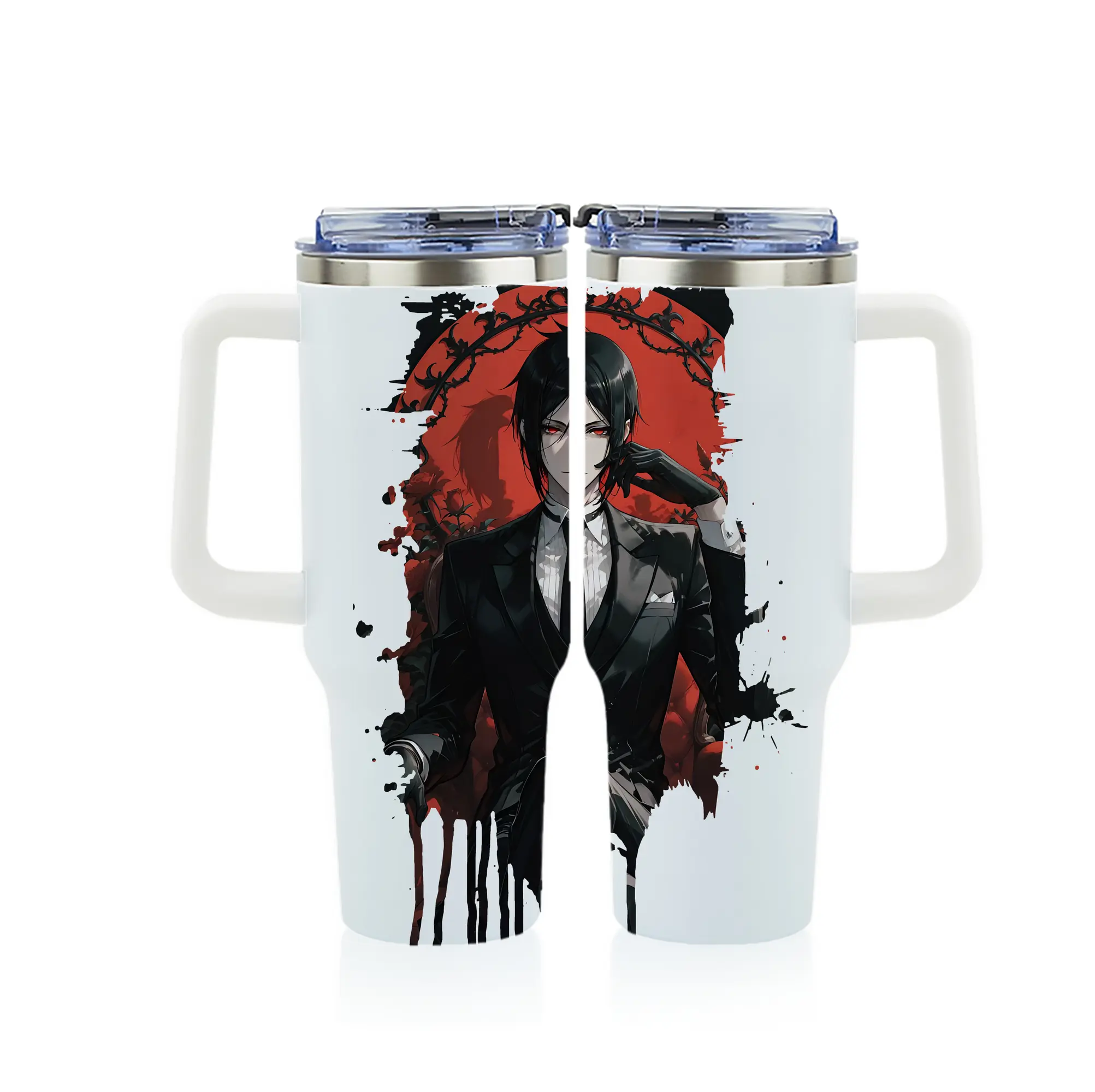 黒執事 グッズ,セバスチャン・ミカエリス - 1200mL フルプリント車用タンブラー ・ 304ステンレス 内側 ・ 201ステンレス 外側 ・ 保温 保冷 ・ 通勤 ドライブ アウトドア用