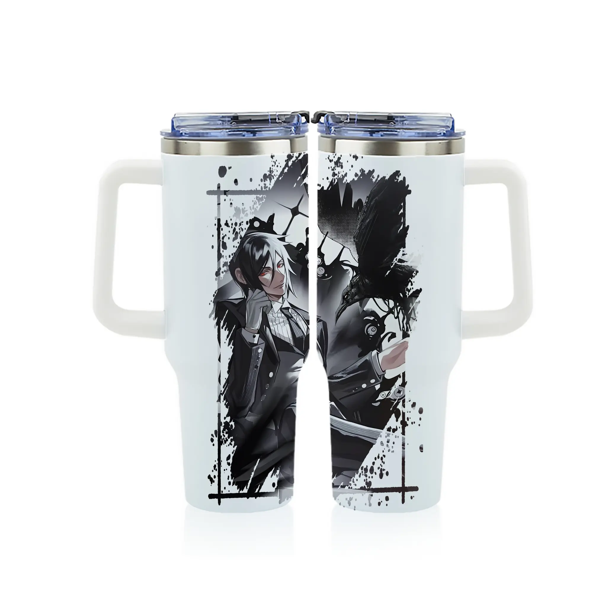 黒執事 グッズ,セバスチャン・ミカエリス - 1200mL フルプリント車用タンブラー ・ 304ステンレス 内側 ・ 201ステンレス 外側 ・ 保温 保冷 ・ 通勤 ドライブ アウトドア用